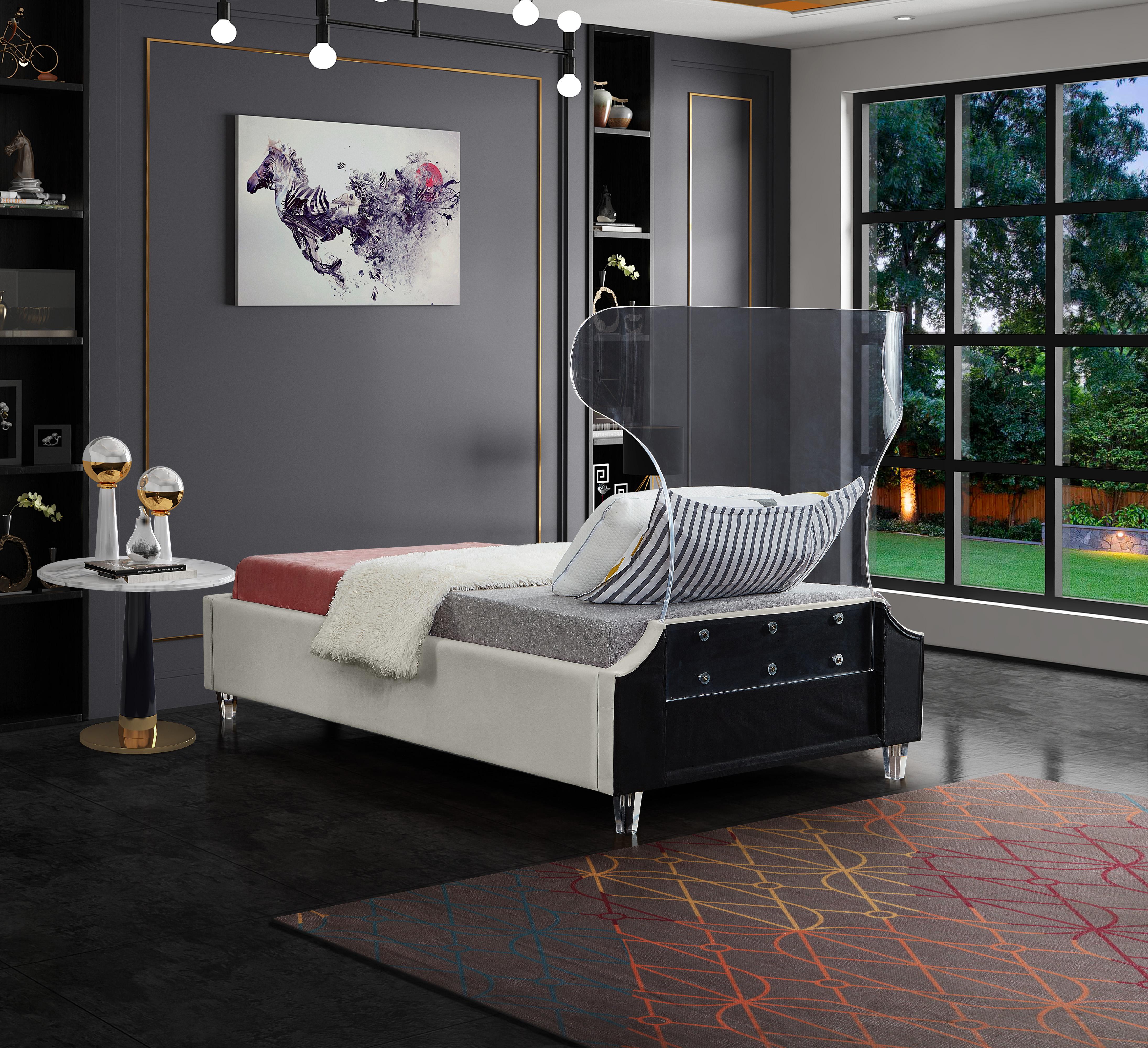 Ghost Cream Velvet Twin Bed - Luxury Home Furniture (MI)