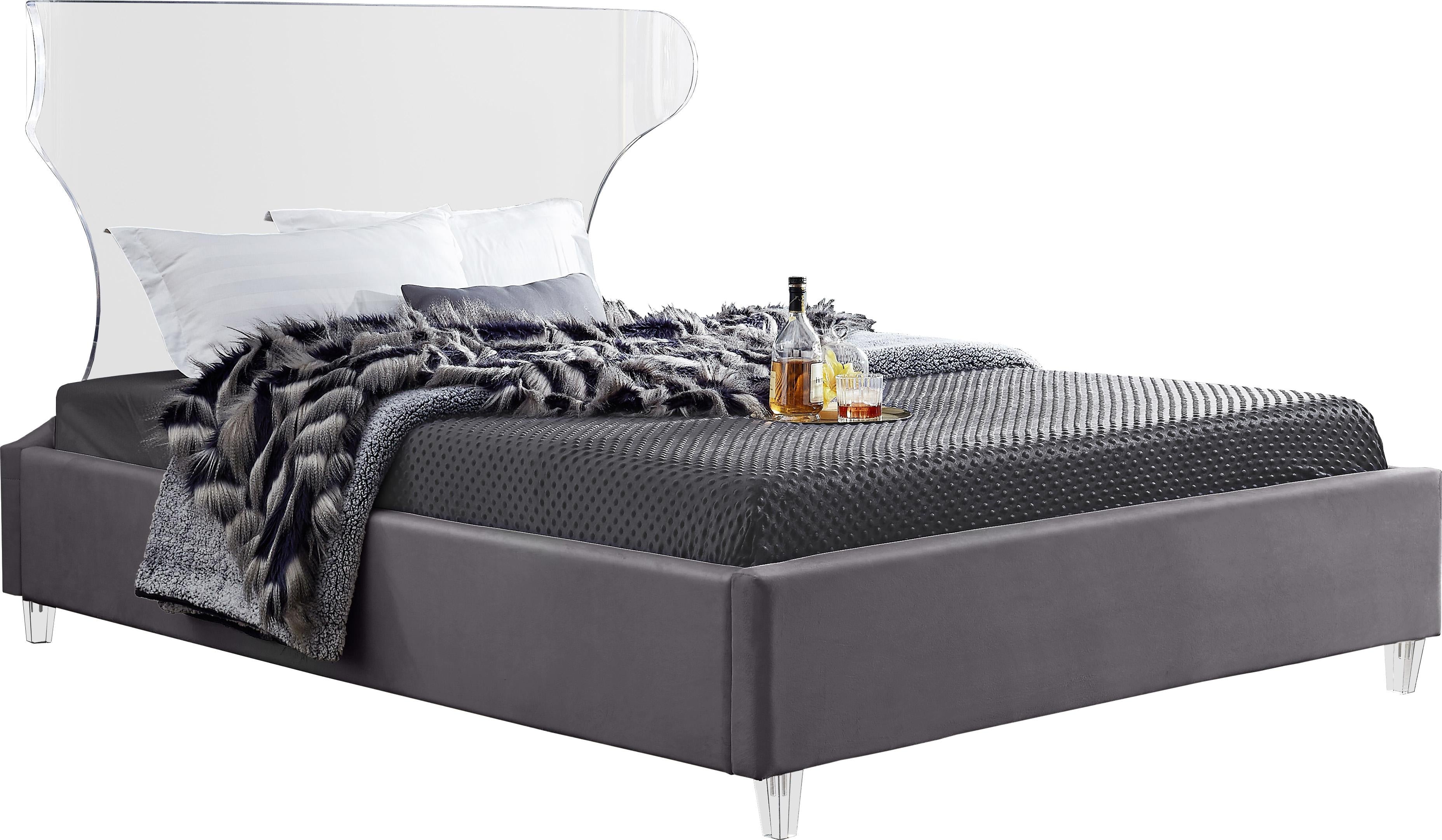 Ghost Grey Velvet Queen Bed - Luxury Home Furniture (MI)