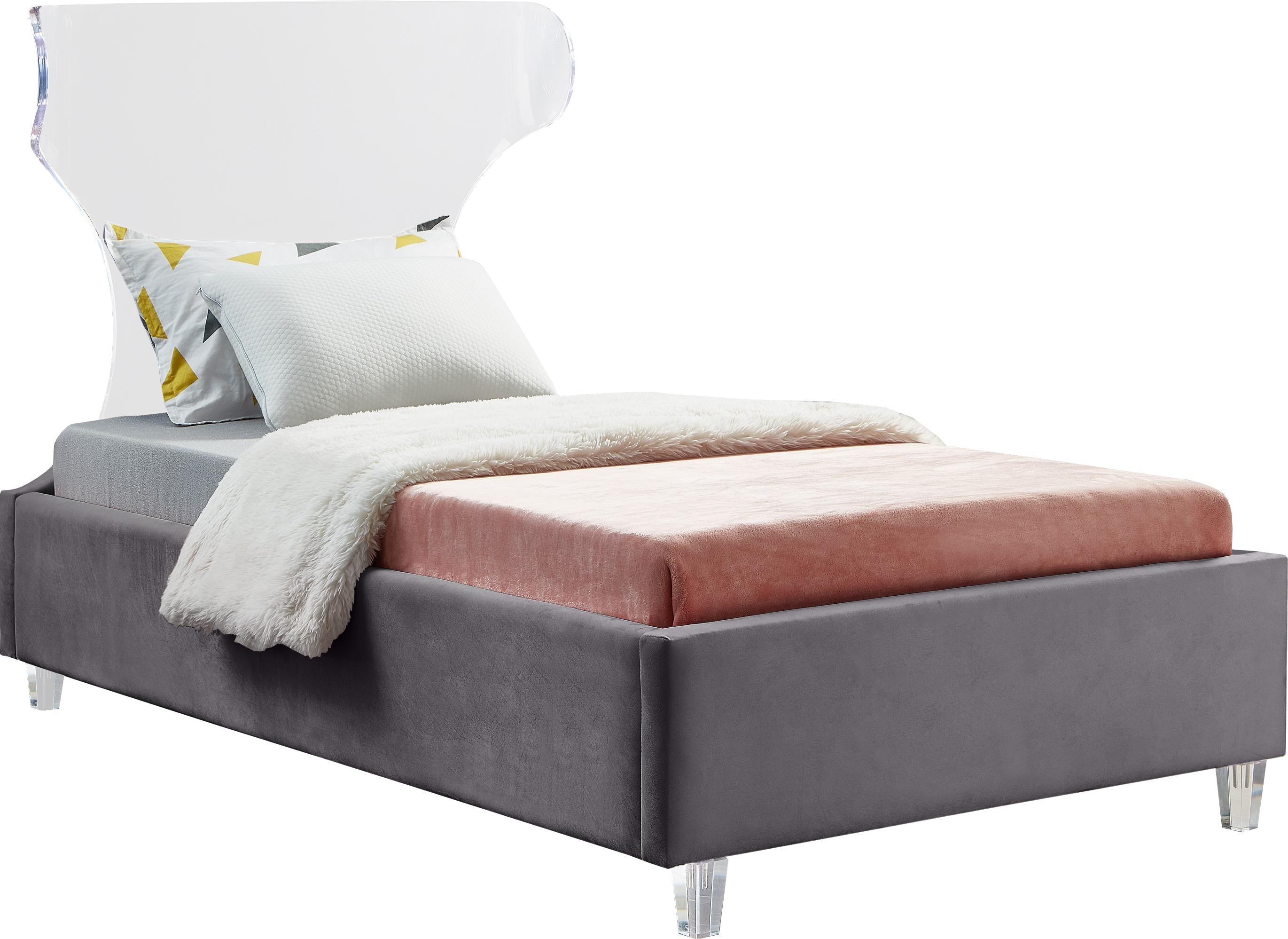 Ghost Grey Velvet Twin Bed - Luxury Home Furniture (MI)
