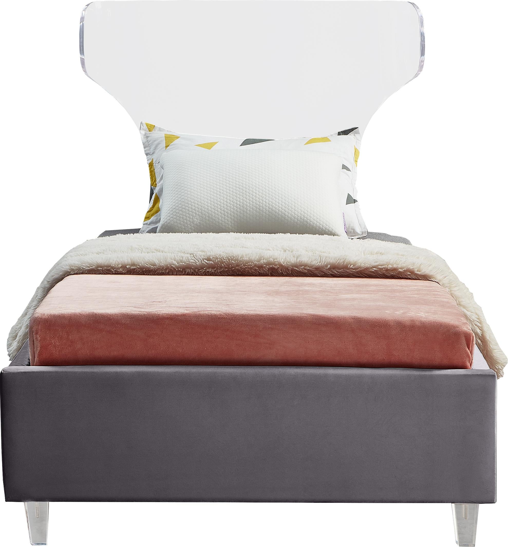 Ghost Grey Velvet Twin Bed - Luxury Home Furniture (MI)