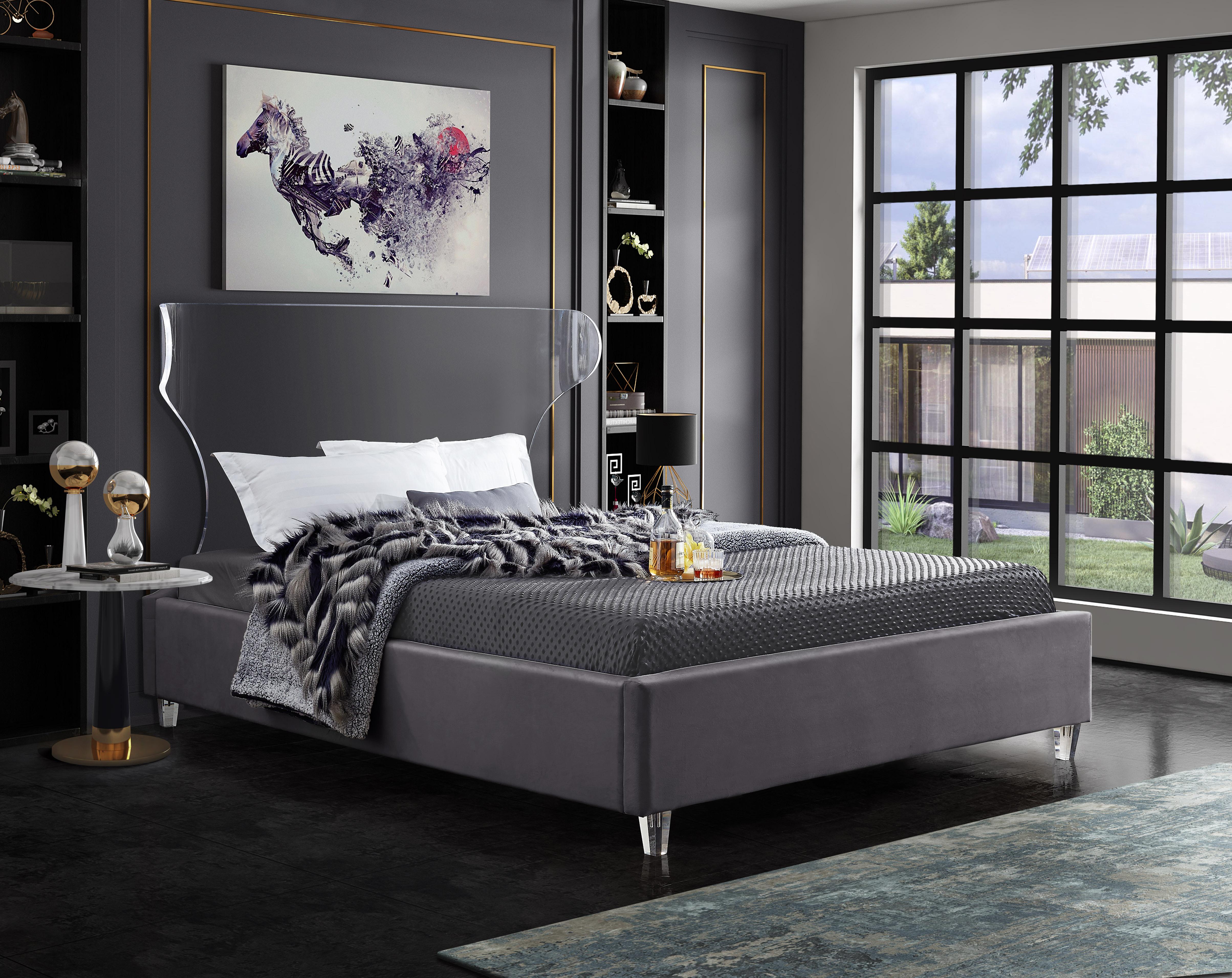 Ghost Grey Velvet King Bed - Luxury Home Furniture (MI)