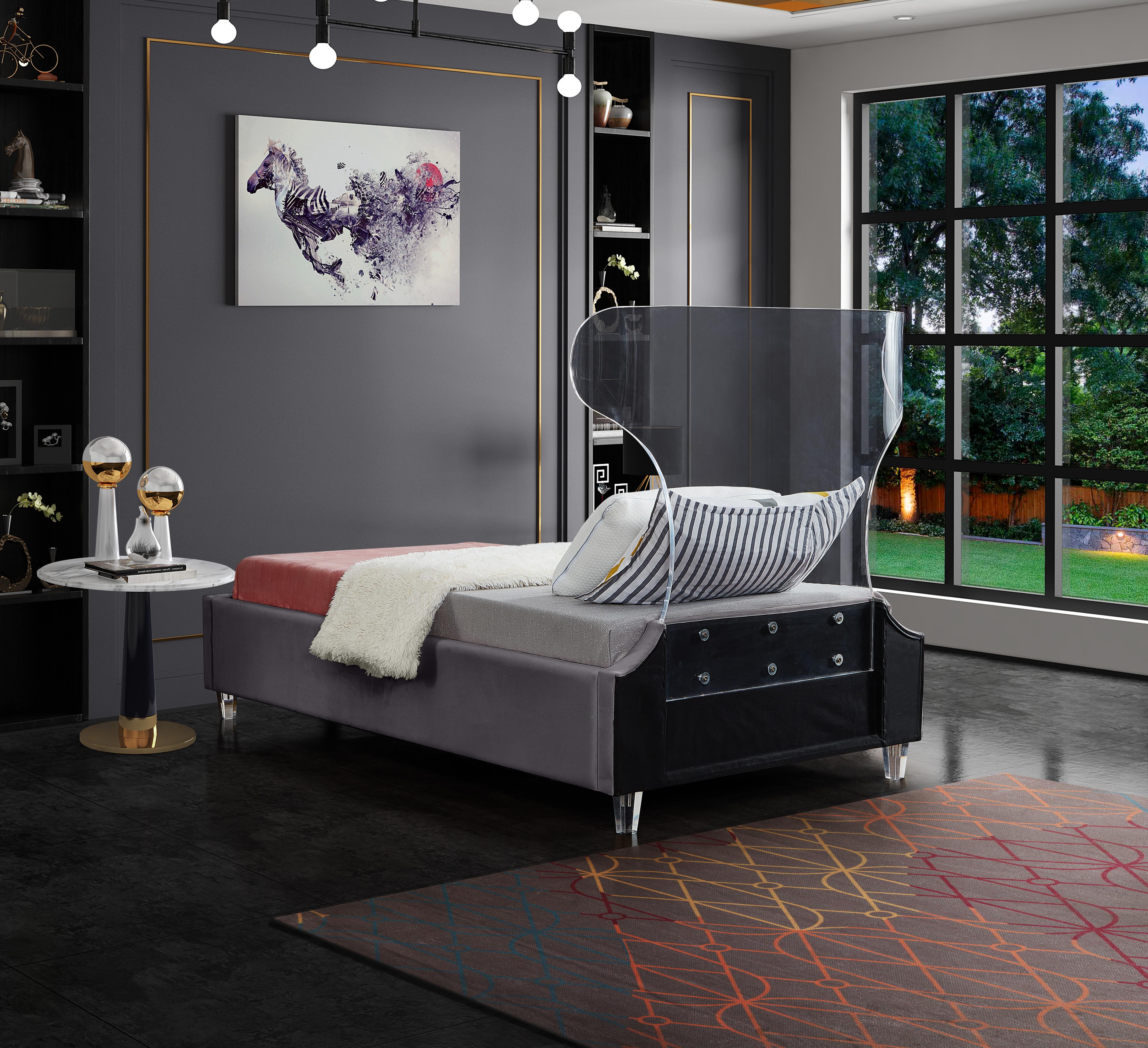 Ghost Grey Velvet Twin Bed - Luxury Home Furniture (MI)