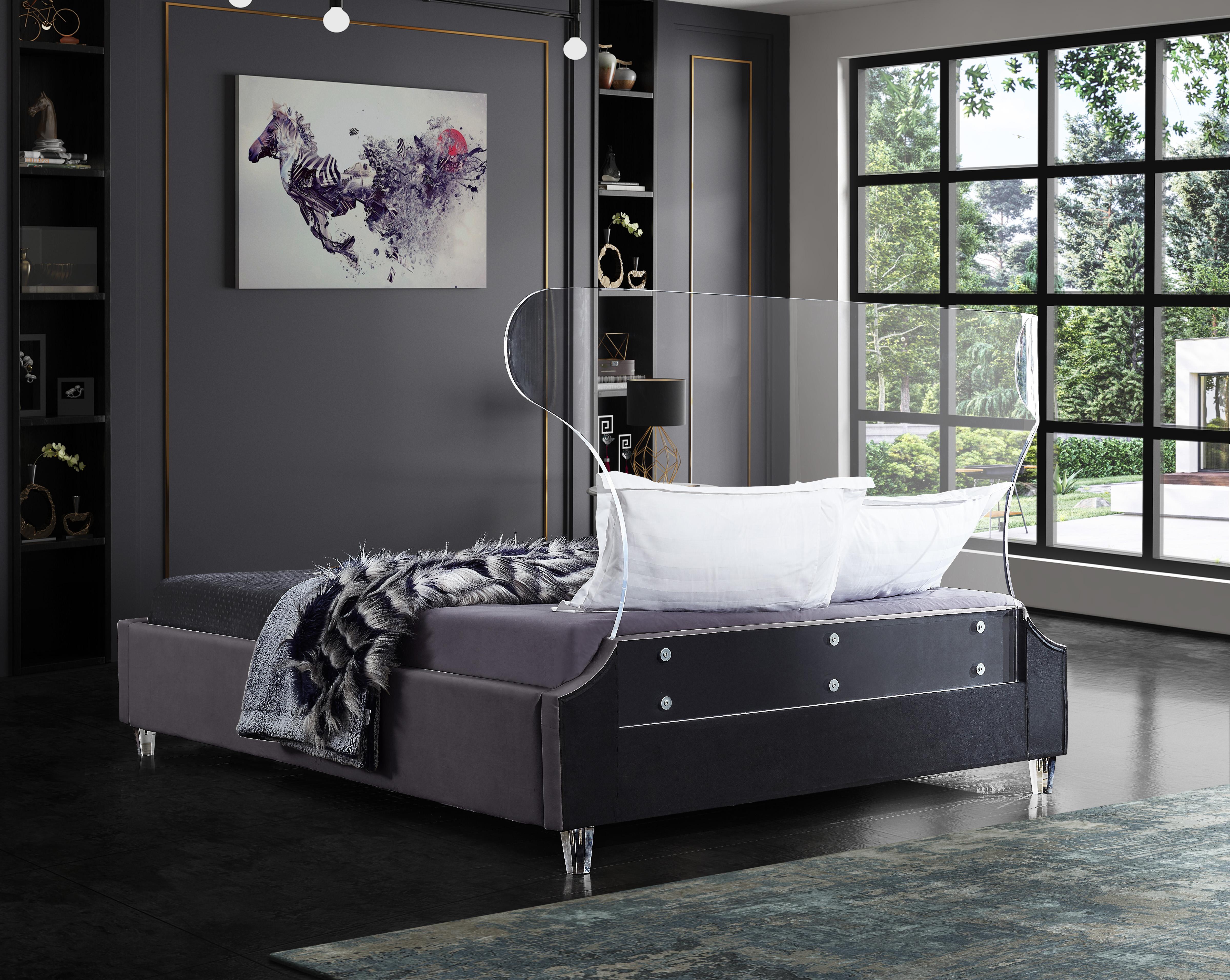 Ghost Grey Velvet Queen Bed - Luxury Home Furniture (MI)