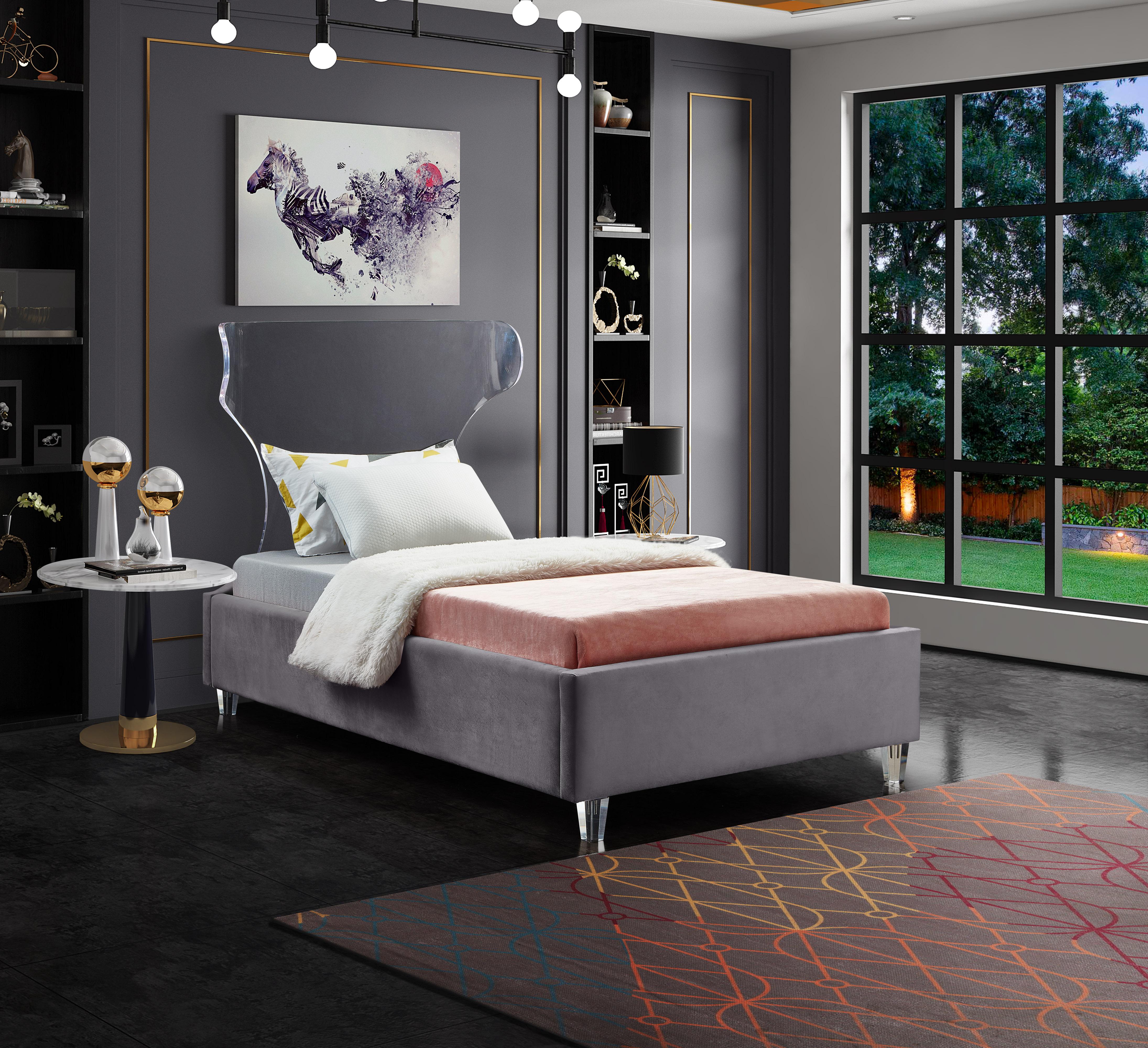 Ghost Grey Velvet Twin Bed - Luxury Home Furniture (MI)