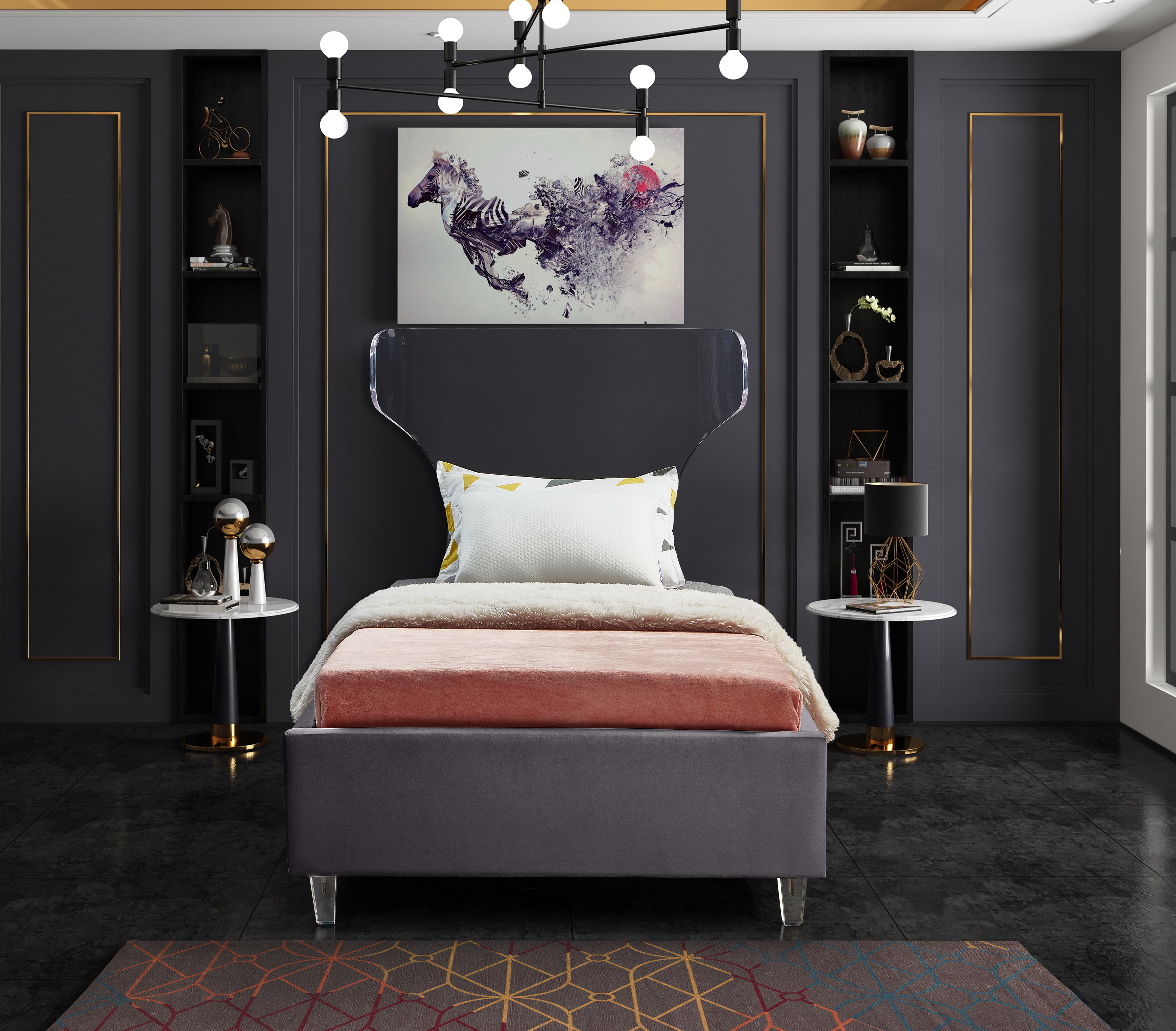 Ghost Grey Velvet Twin Bed - Luxury Home Furniture (MI)