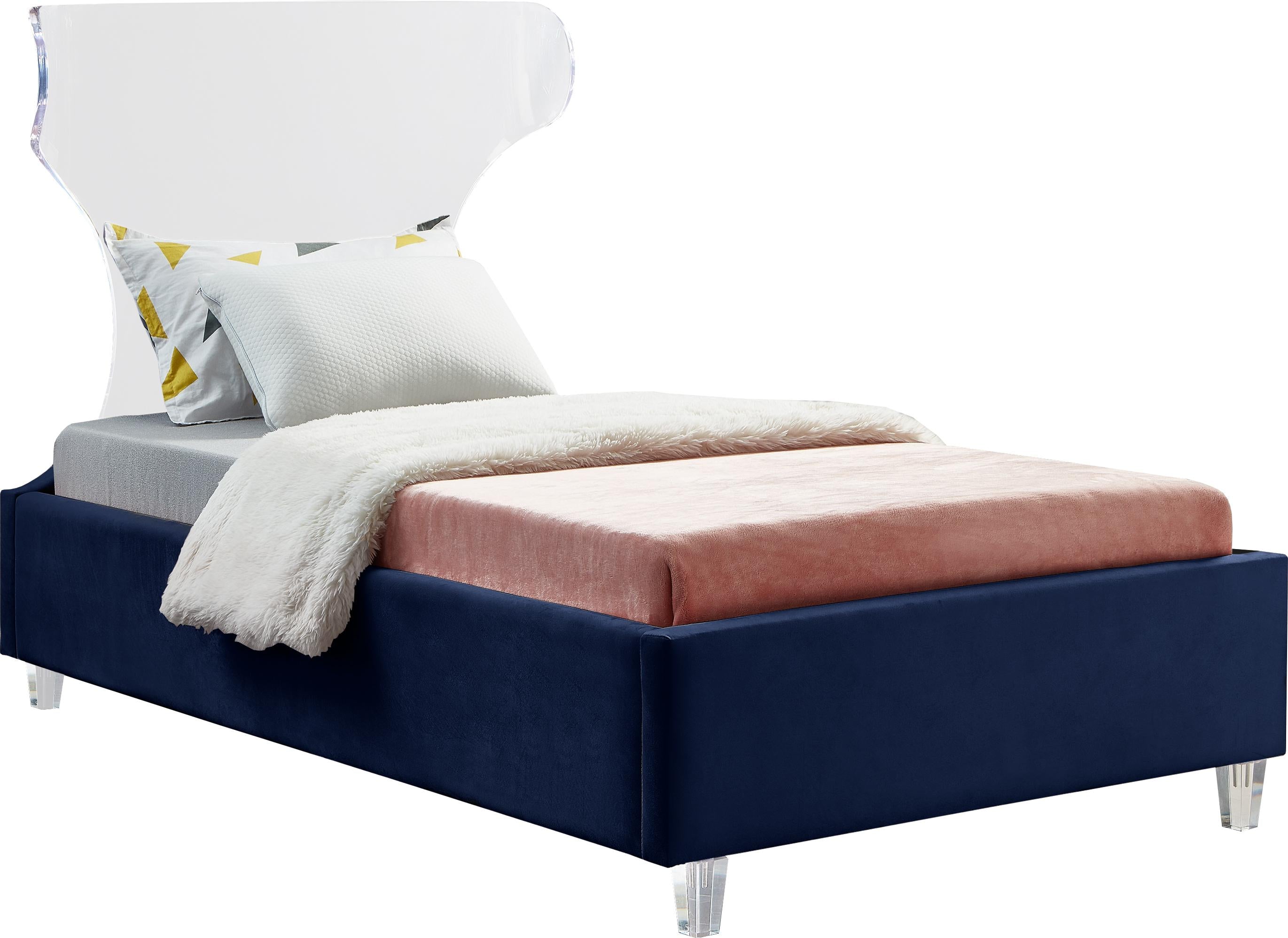 Ghost Navy Velvet Twin Bed - Luxury Home Furniture (MI)