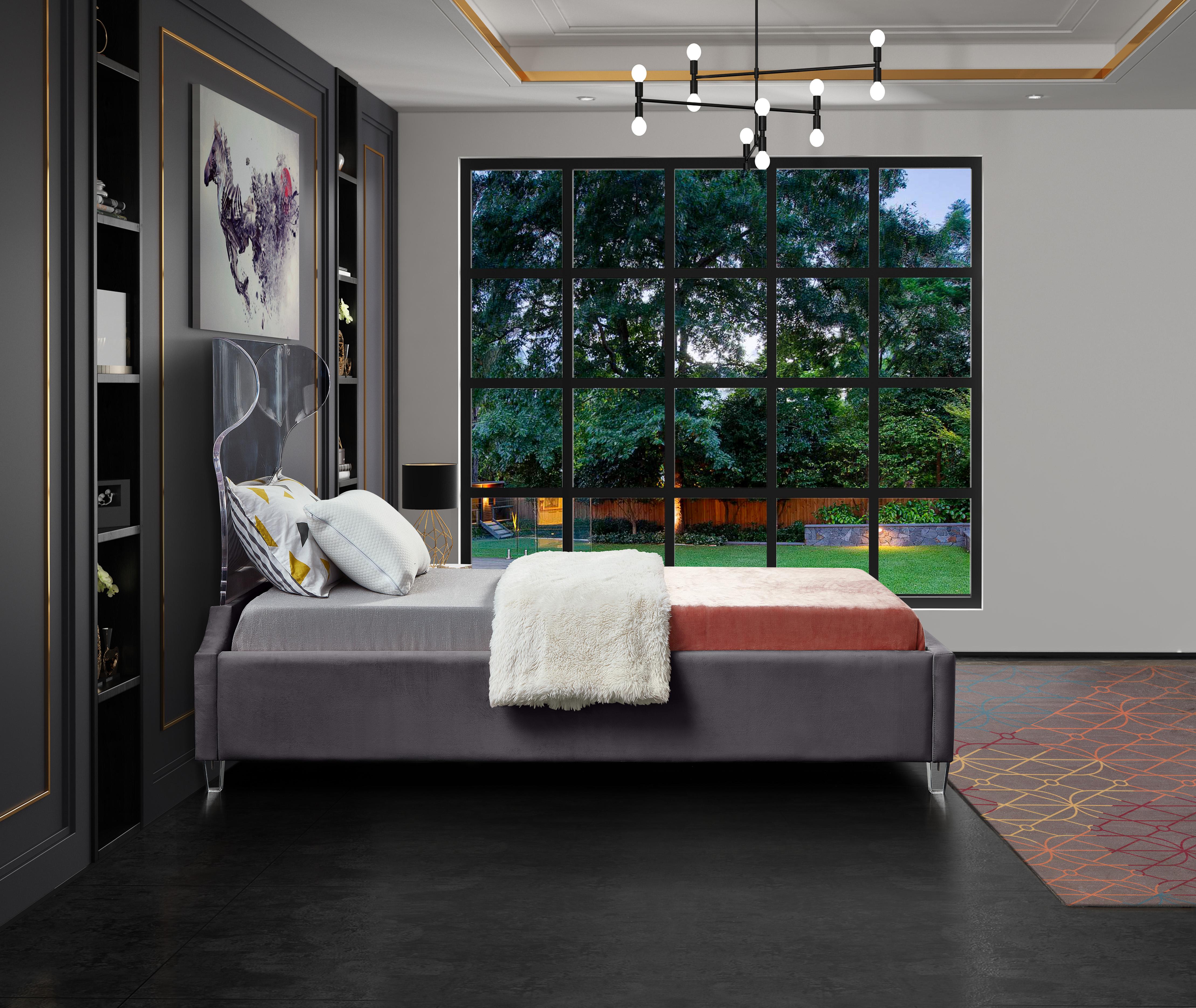 Ghost Grey Velvet Twin Bed - Luxury Home Furniture (MI)