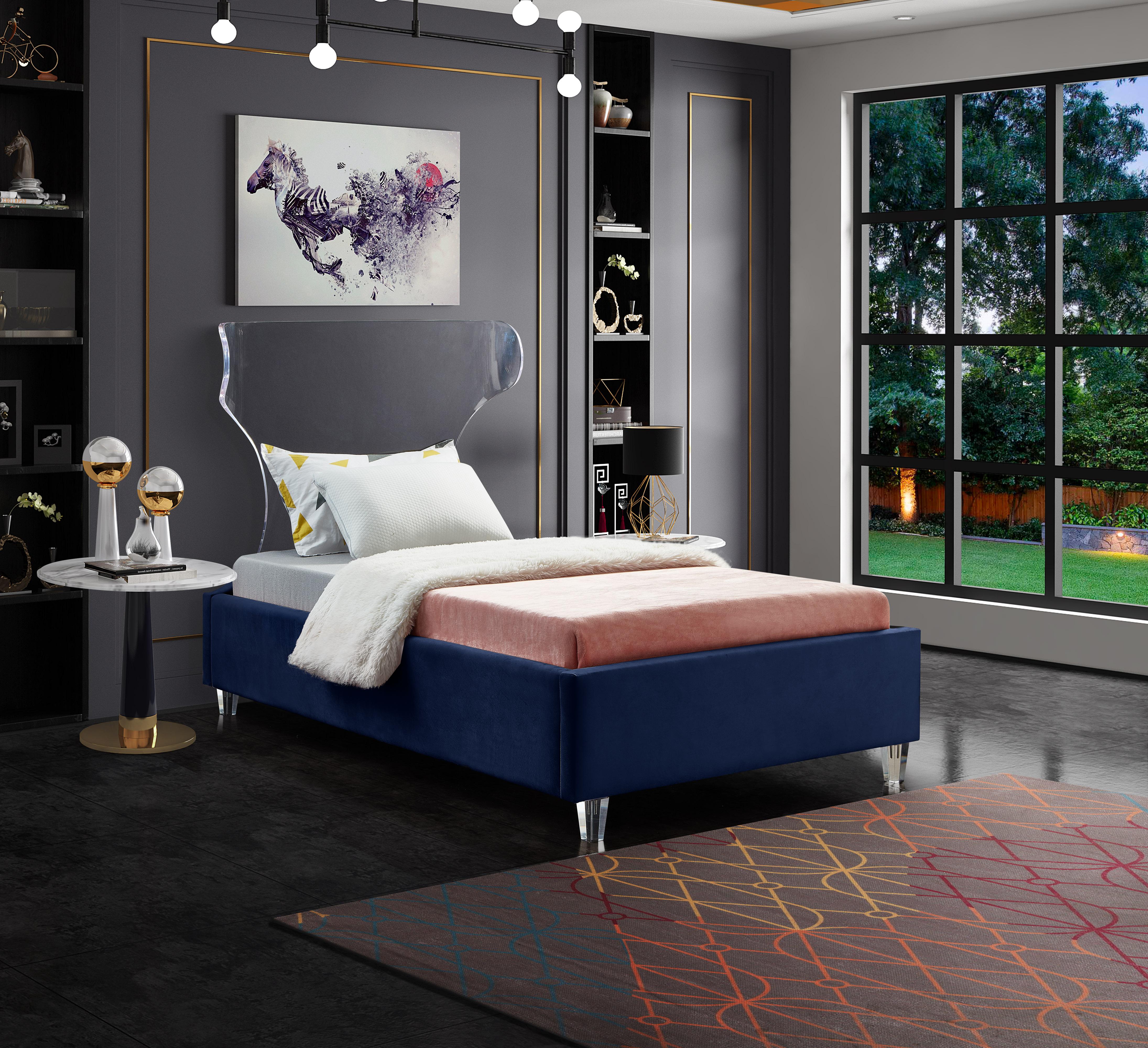 Ghost Navy Velvet Twin Bed - Luxury Home Furniture (MI)