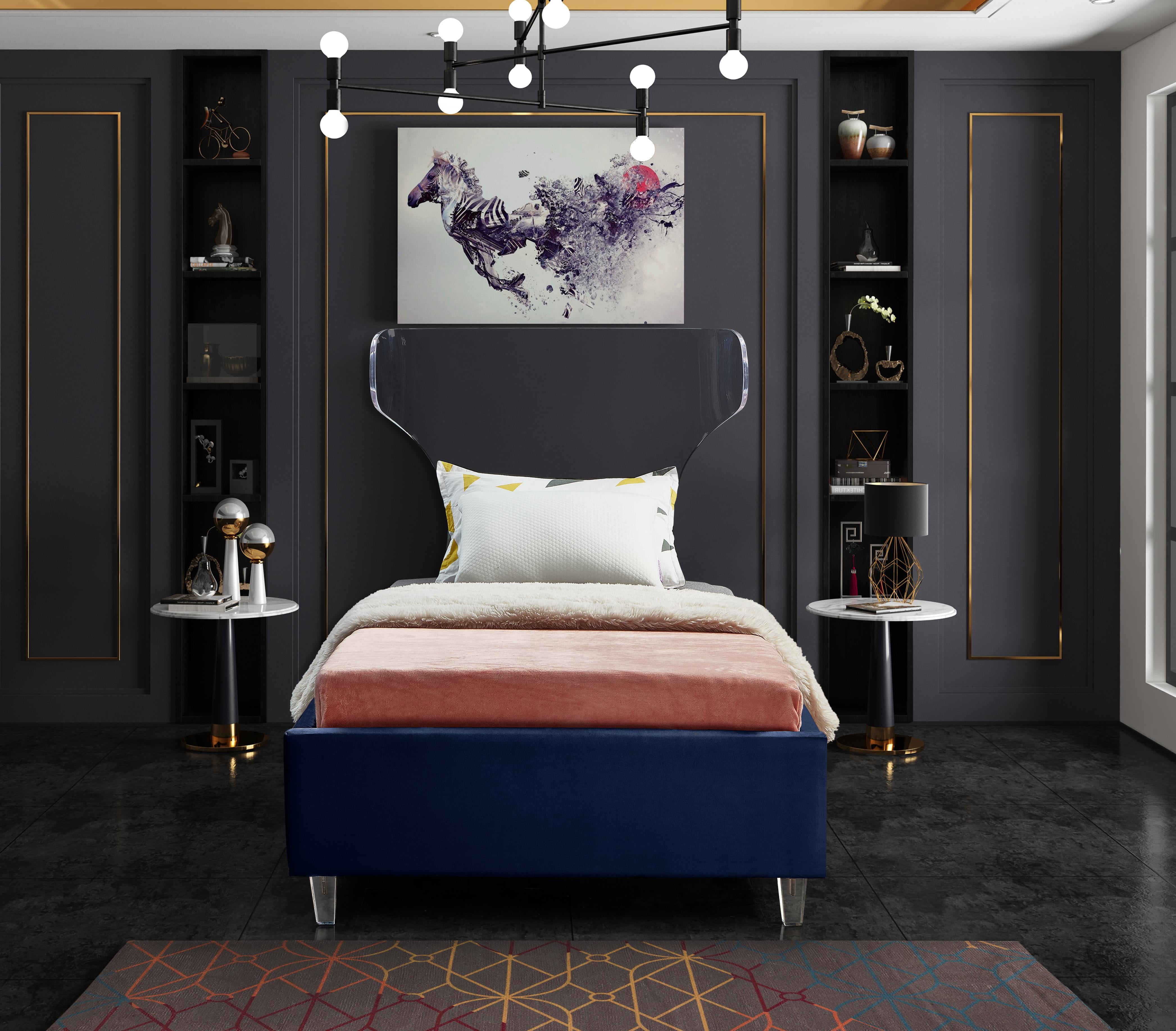 Ghost Navy Velvet Twin Bed - Luxury Home Furniture (MI)