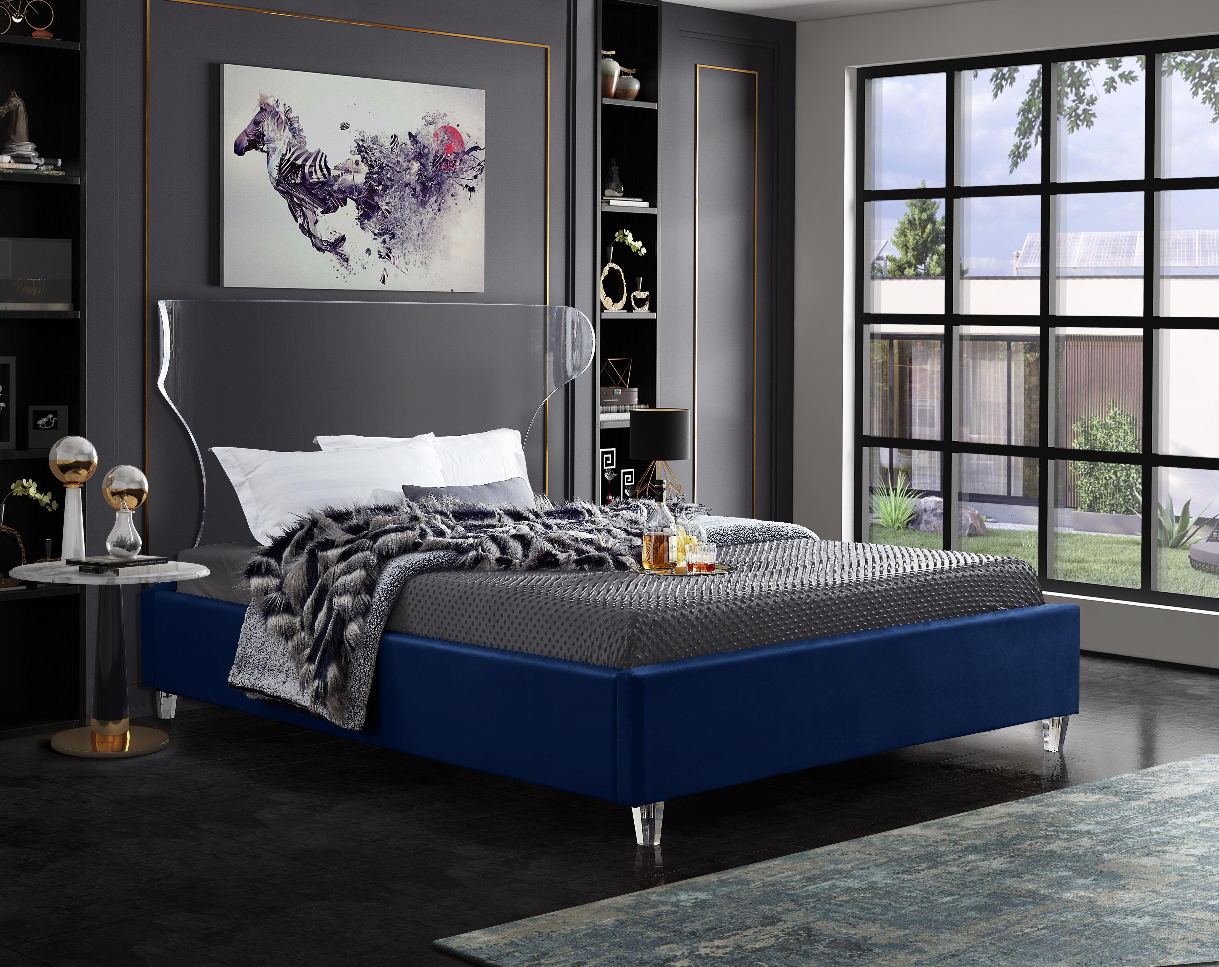 Ghost Navy Velvet Full Bed - Luxury Home Furniture (MI)