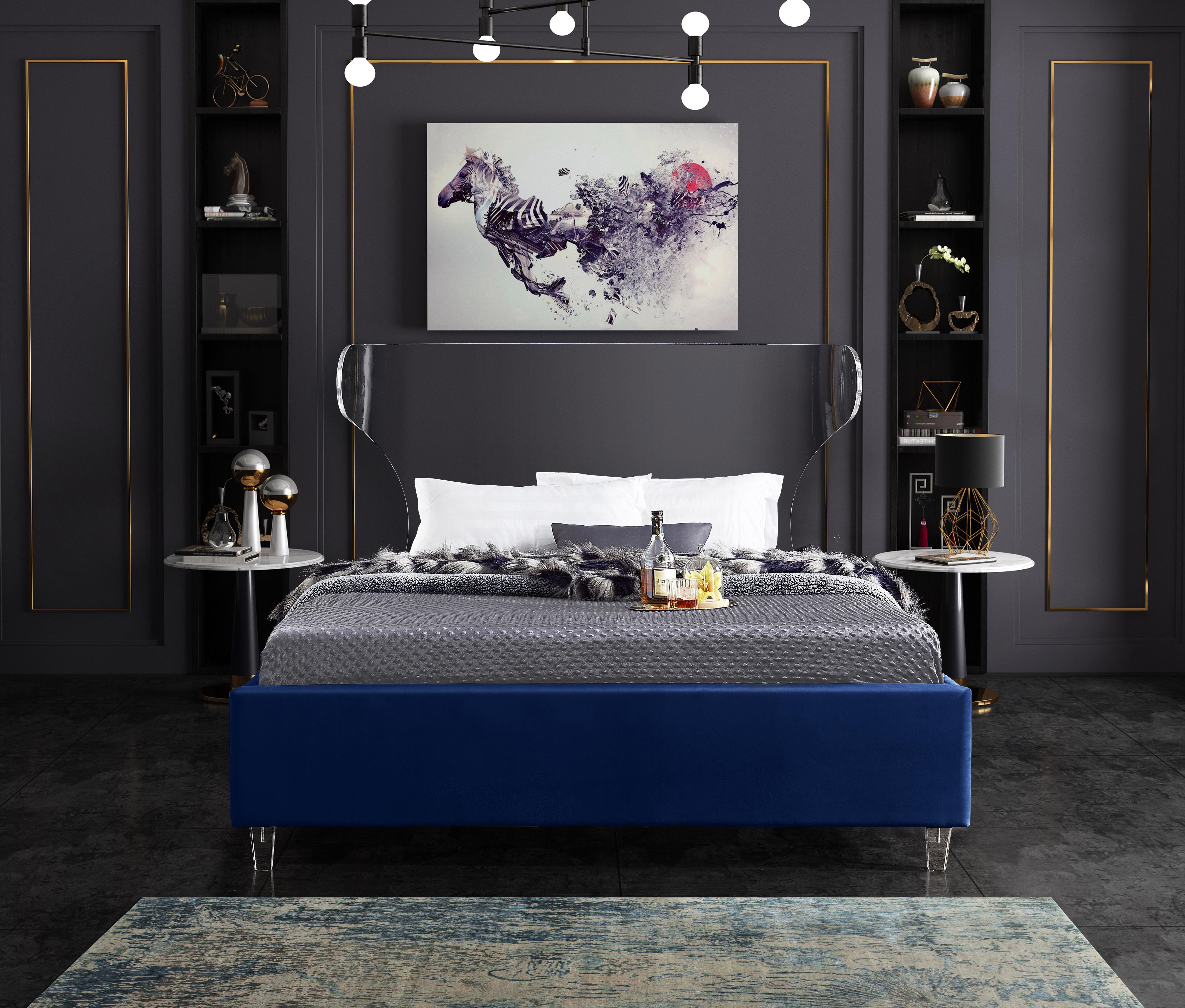 Ghost Navy Velvet King Bed - Luxury Home Furniture (MI)