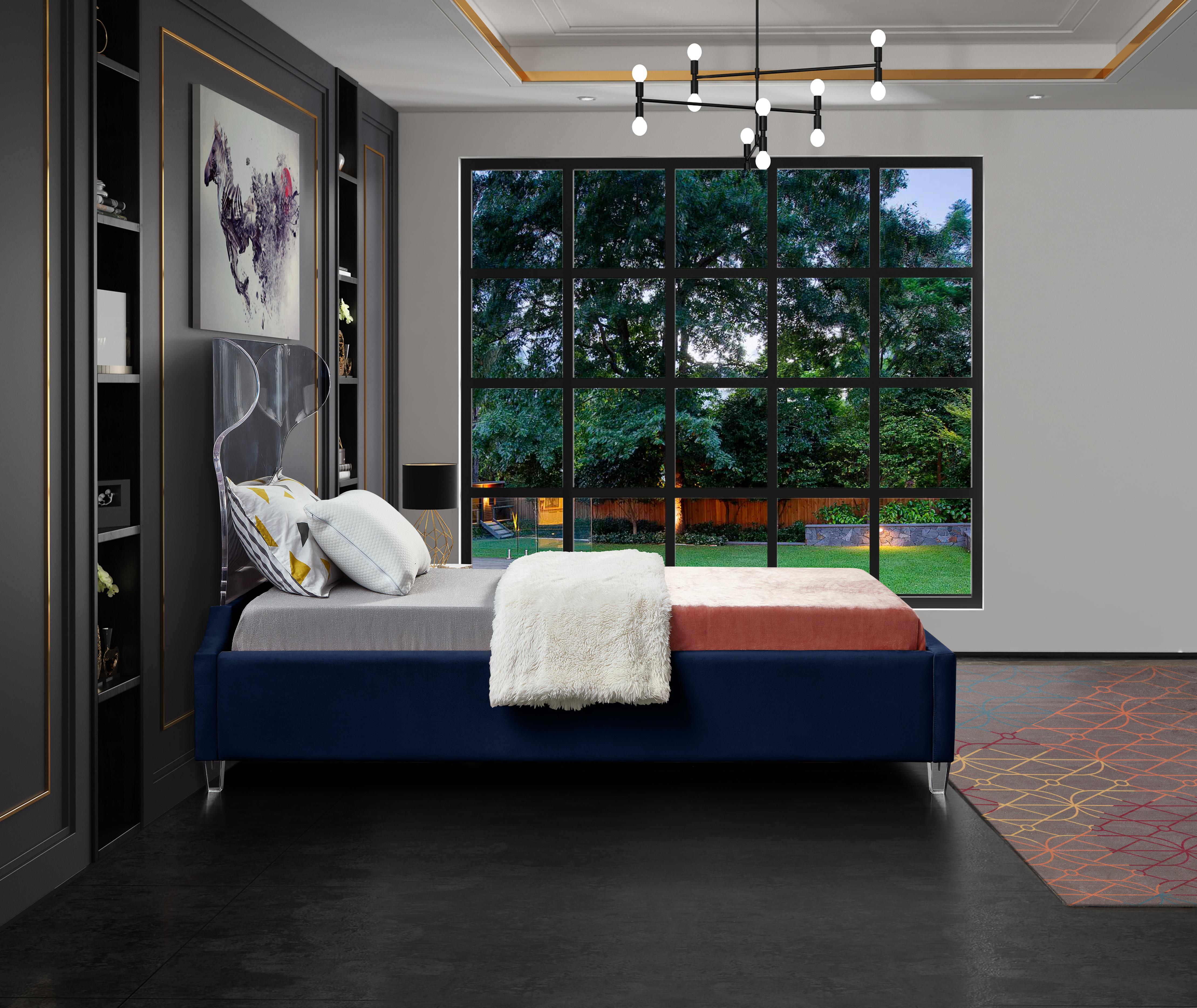 Ghost Navy Velvet Twin Bed - Luxury Home Furniture (MI)