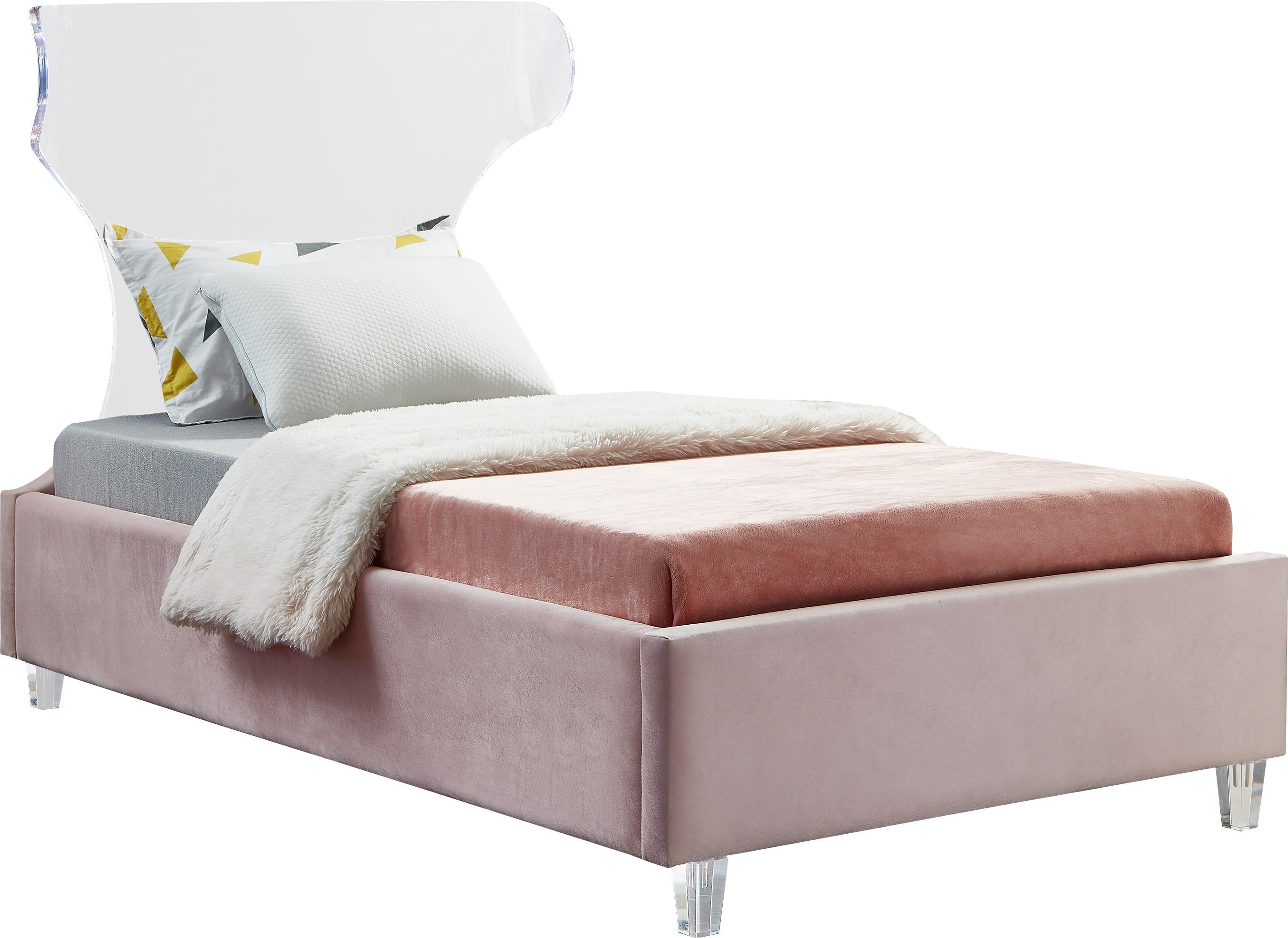 Ghost Pink Velvet Twin Bed - Luxury Home Furniture (MI)