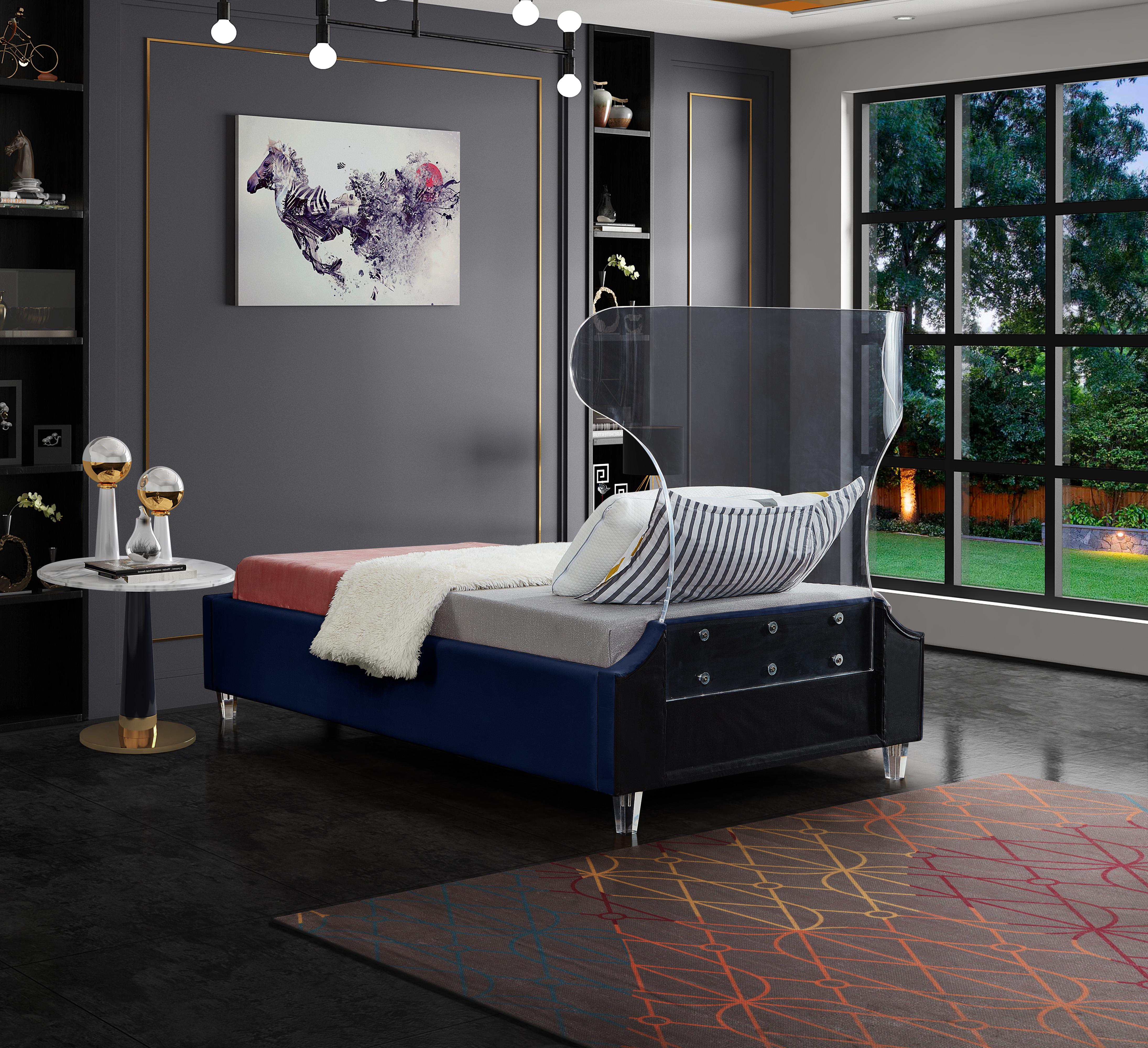 Ghost Navy Velvet Twin Bed - Luxury Home Furniture (MI)