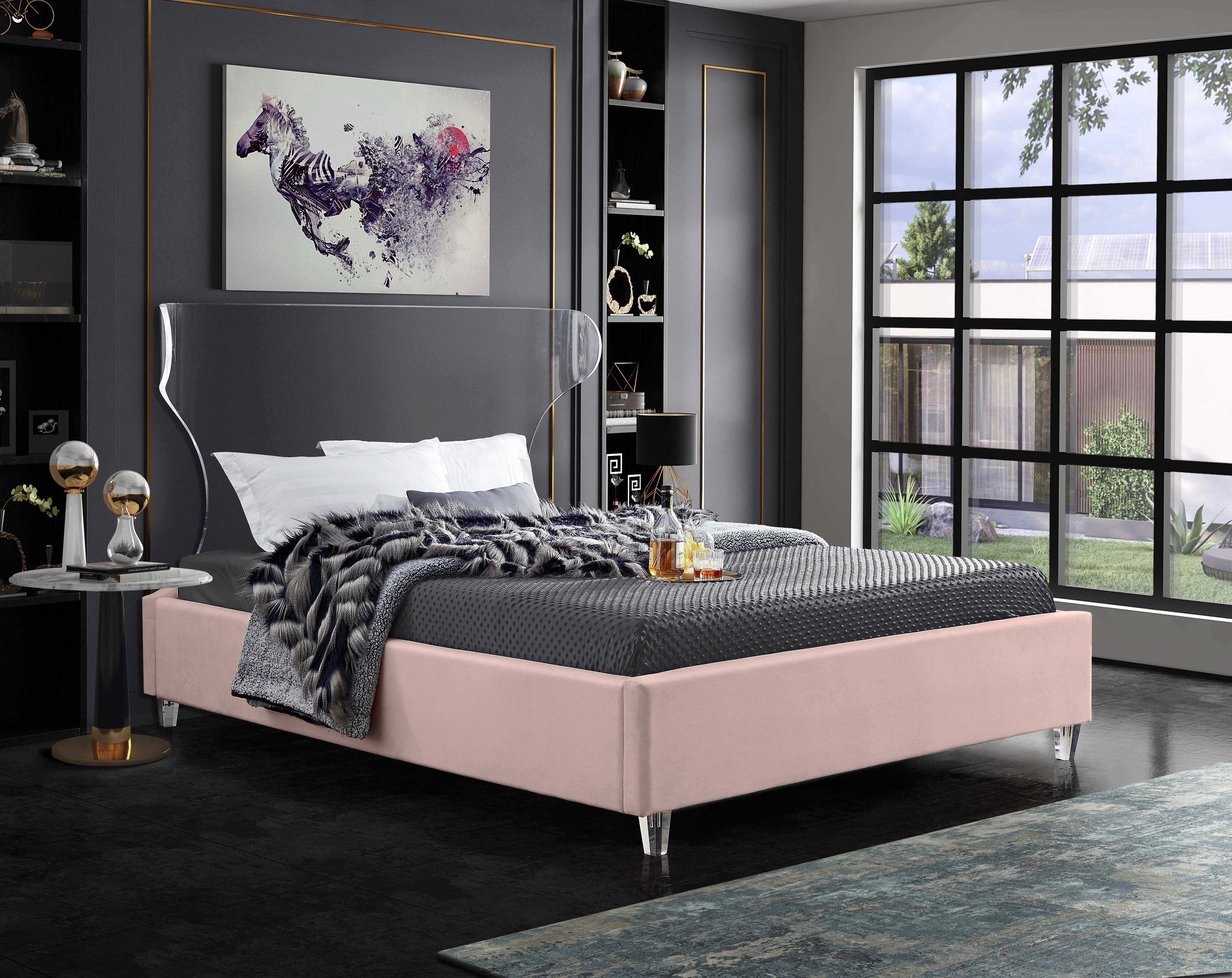 Ghost Pink Velvet Queen Bed - Luxury Home Furniture (MI)