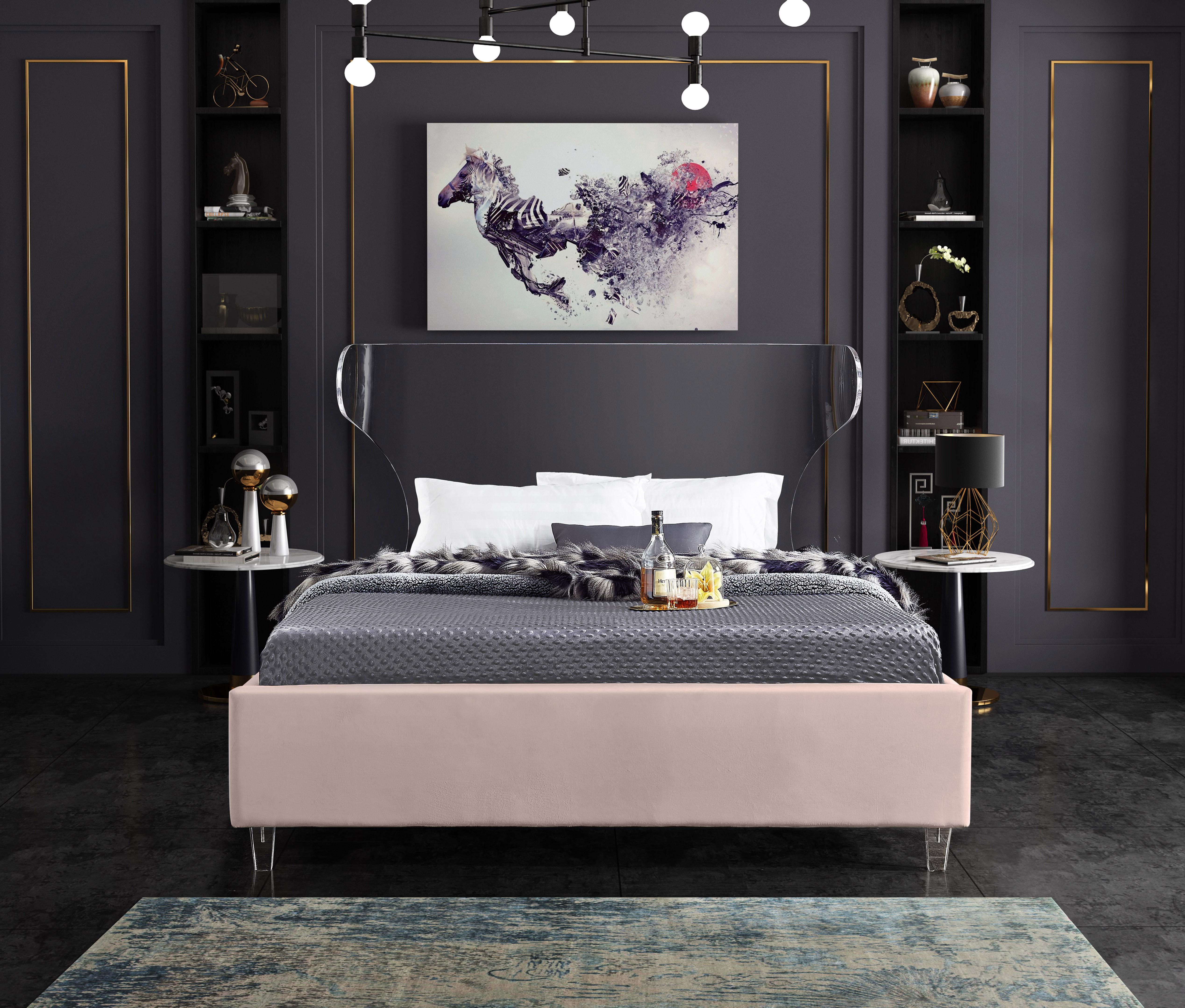 Ghost Pink Velvet King Bed - Luxury Home Furniture (MI)