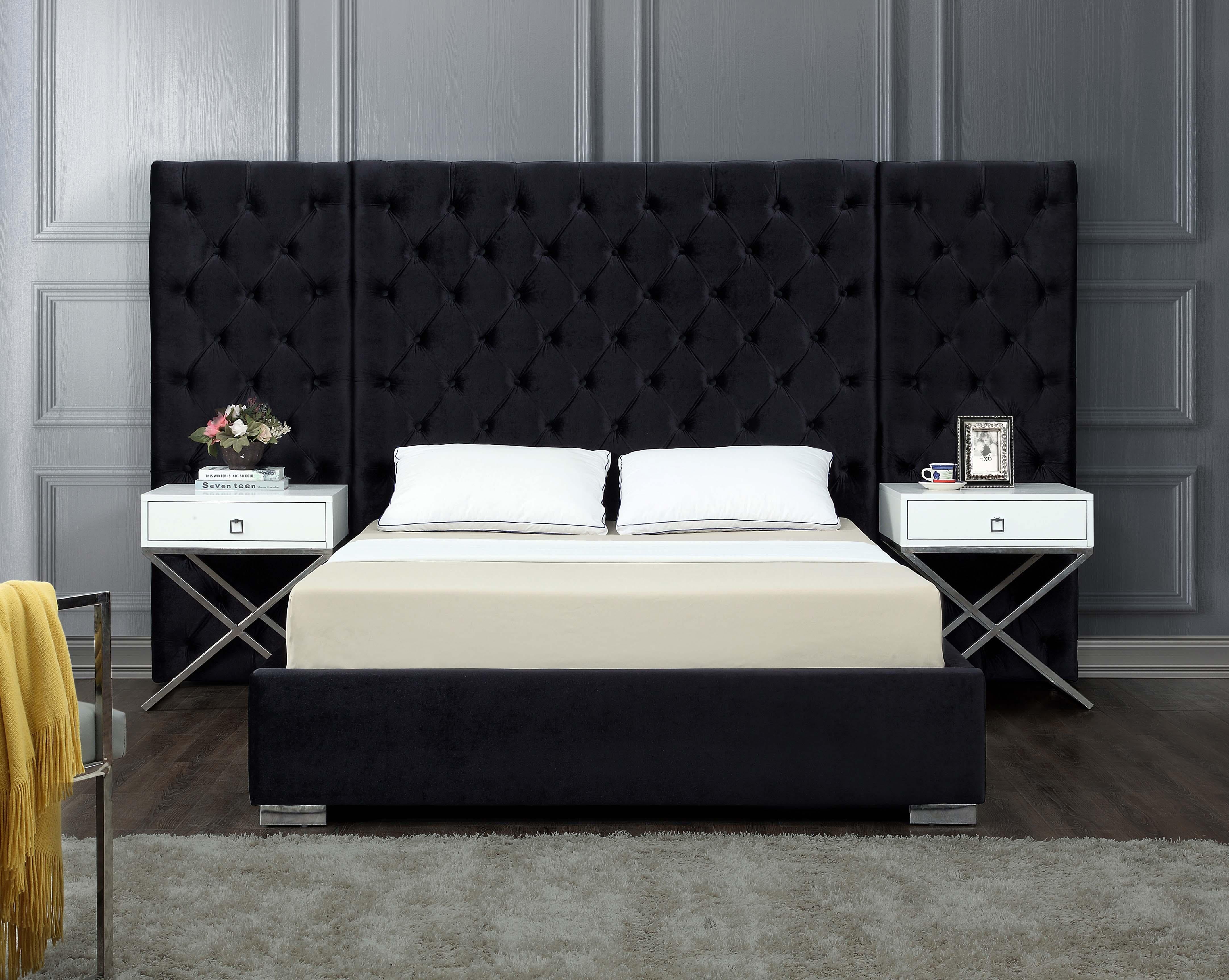 Grande Black Velvet Queen Bed (3 Boxes) - Luxury Home Furniture (MI)