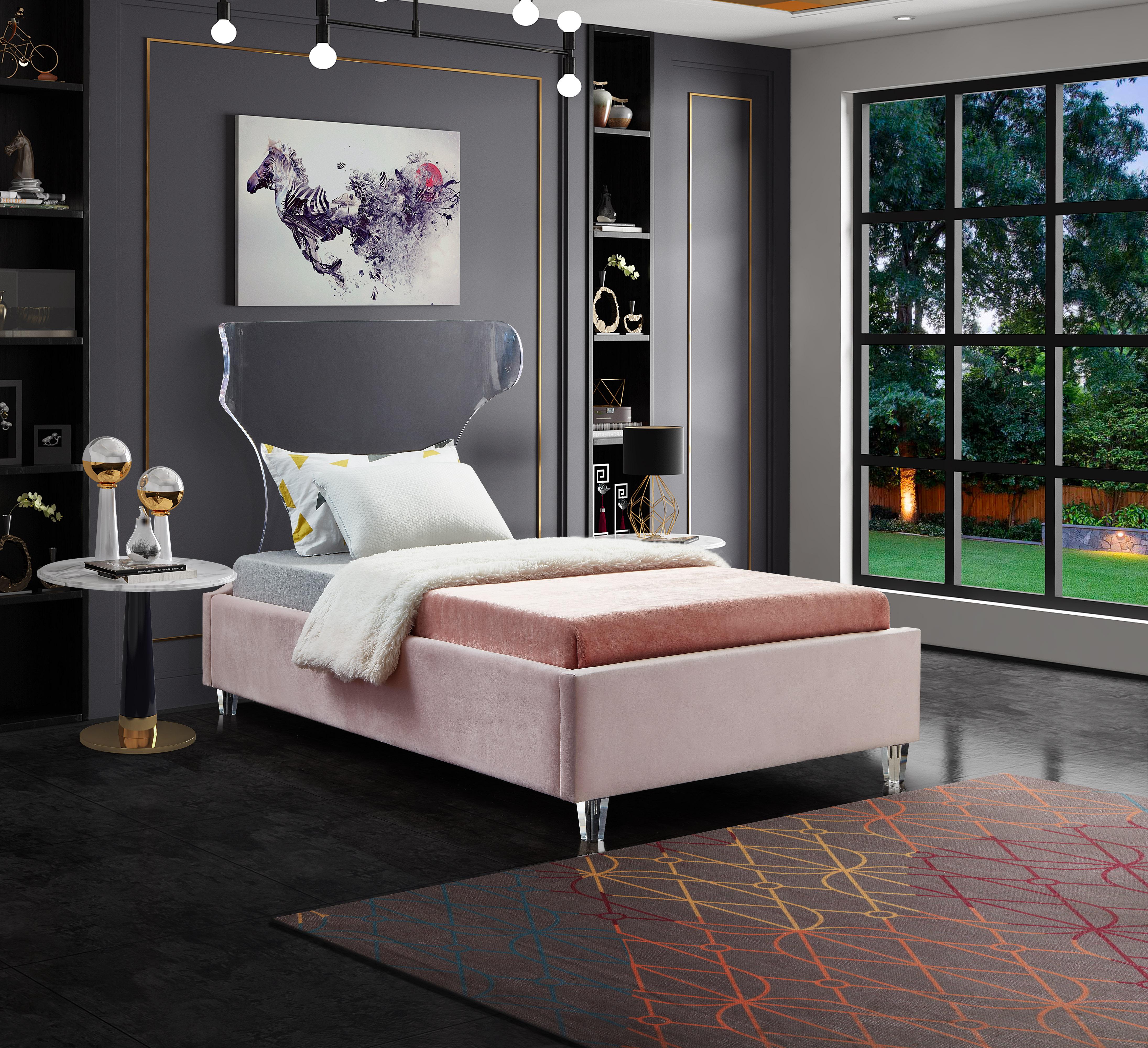 Ghost Pink Velvet Twin Bed - Luxury Home Furniture (MI)