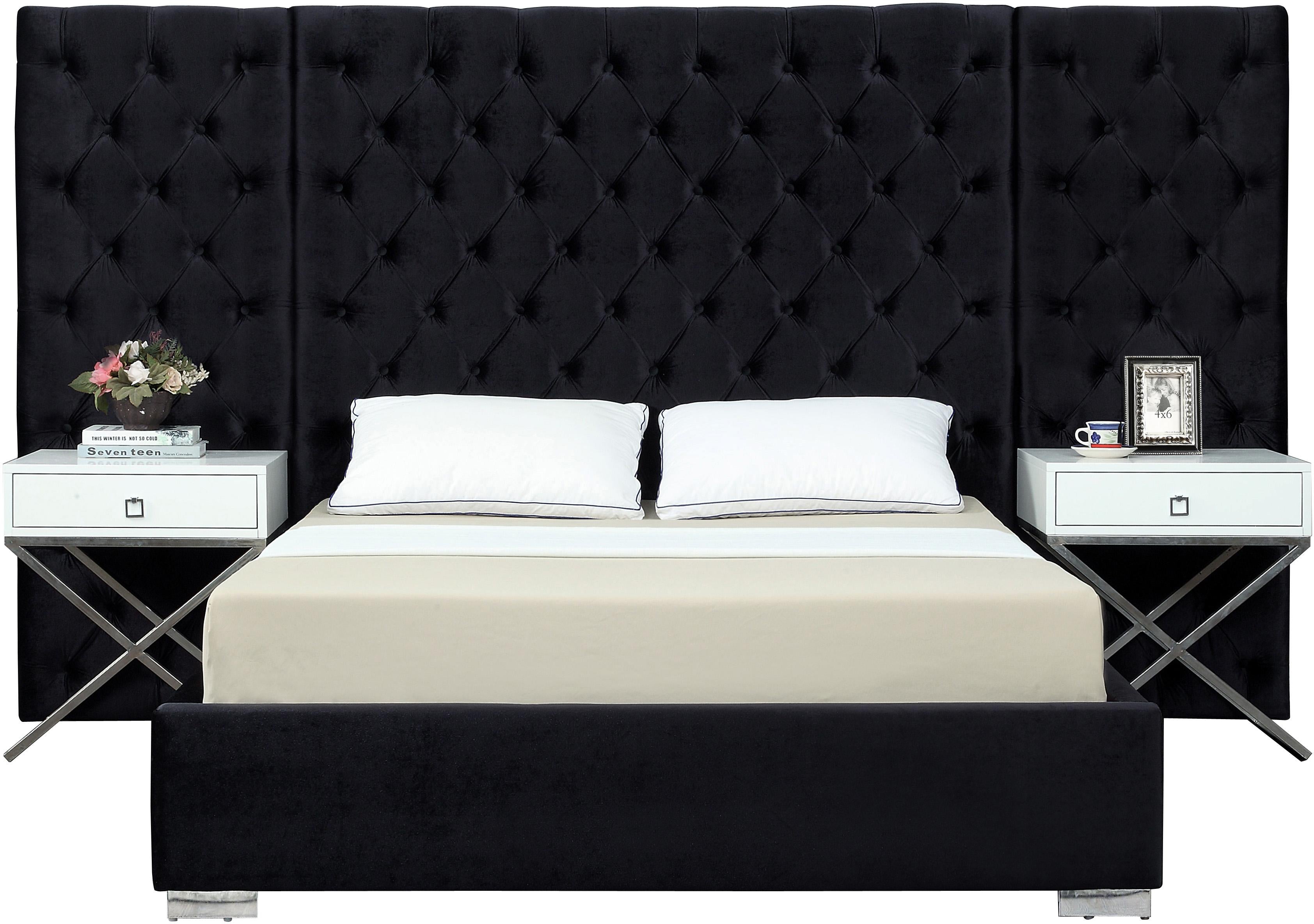 Grande Black Velvet Queen Bed (3 Boxes) - Luxury Home Furniture (MI)