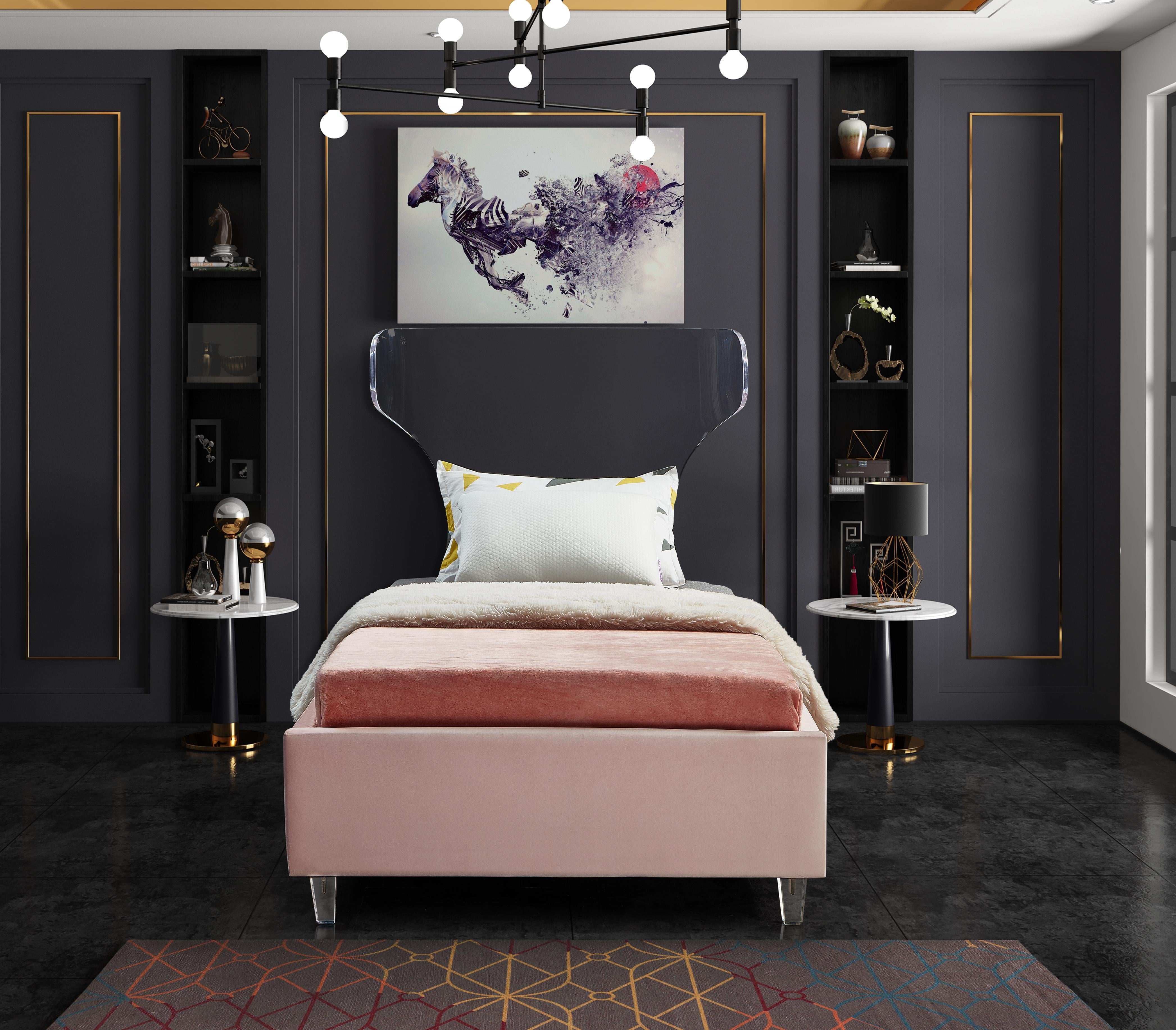 Ghost Pink Velvet Twin Bed - Luxury Home Furniture (MI)