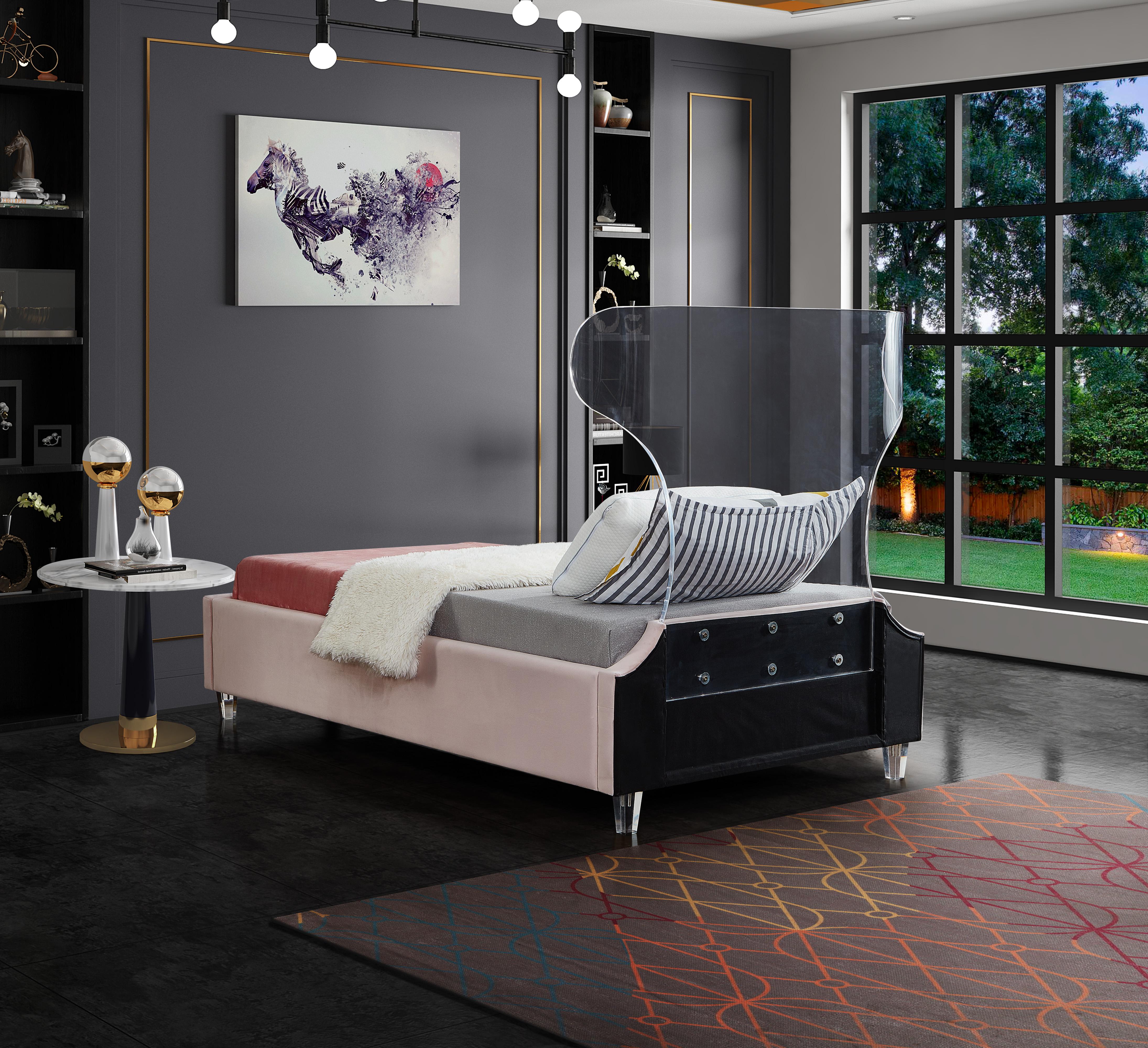 Ghost Pink Velvet Twin Bed - Luxury Home Furniture (MI)