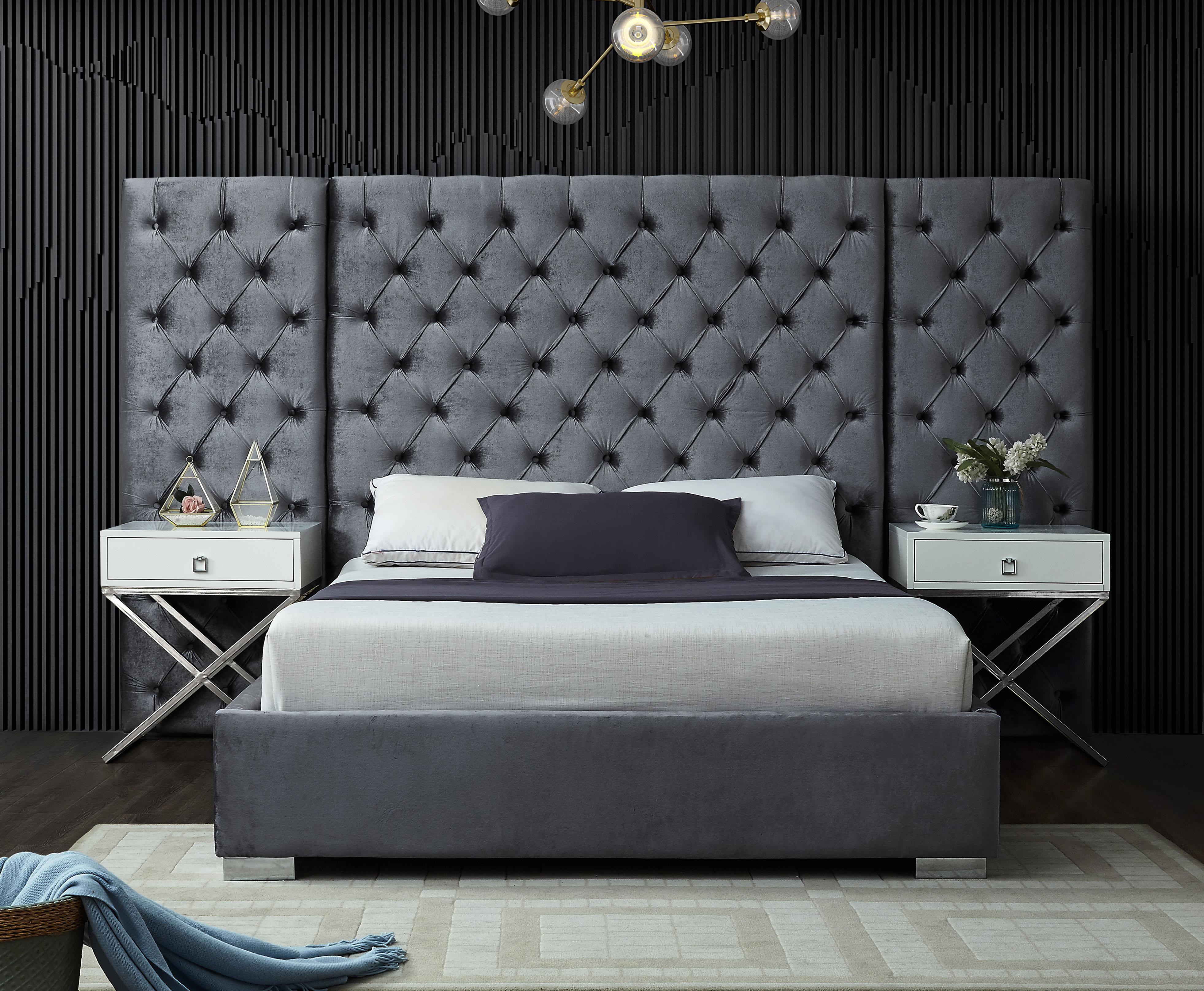 Grande Grey Velvet Queen Bed (3 Boxes) - Luxury Home Furniture (MI)
