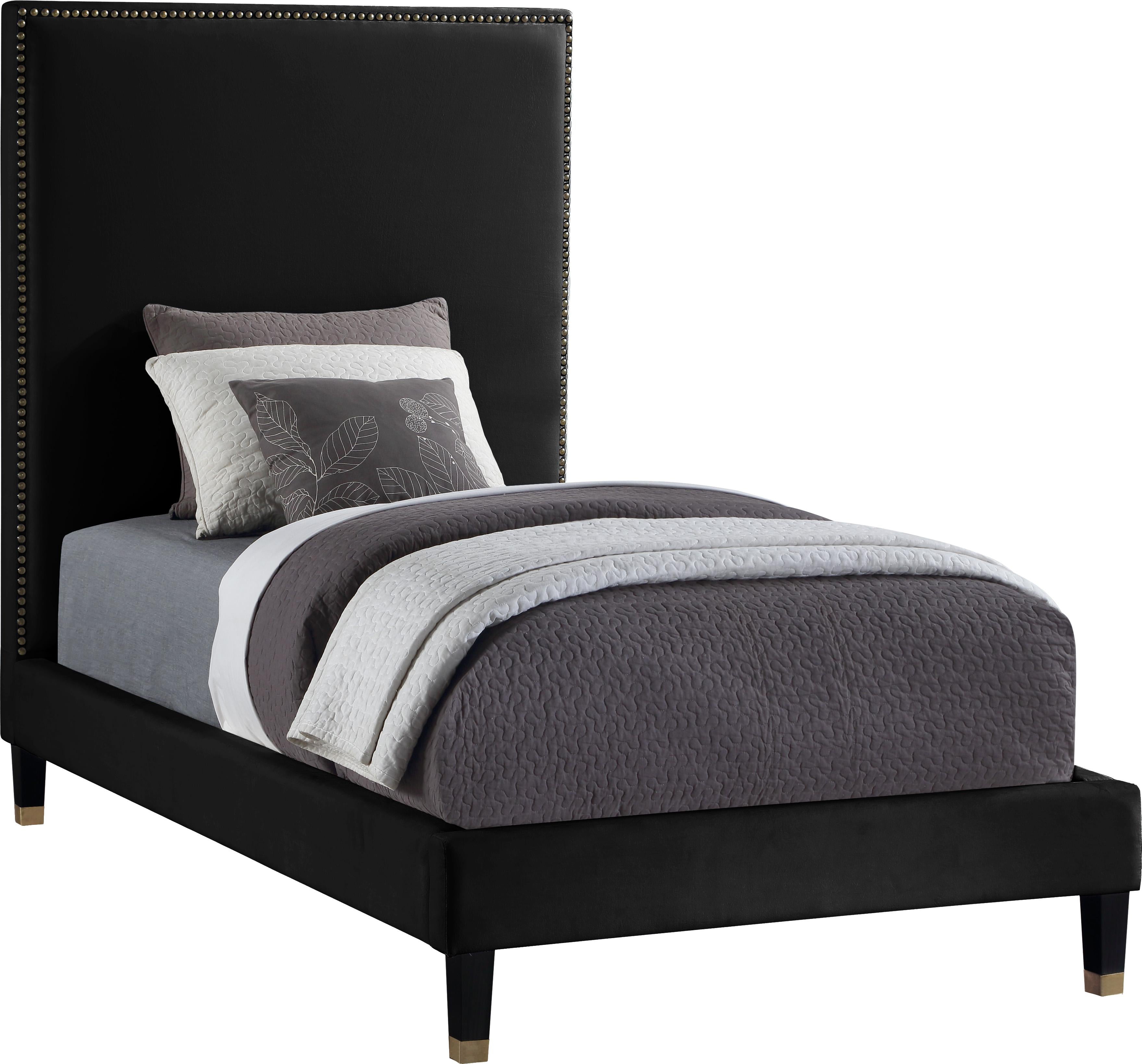 Harlie Black Velvet Twin Bed - Luxury Home Furniture (MI)