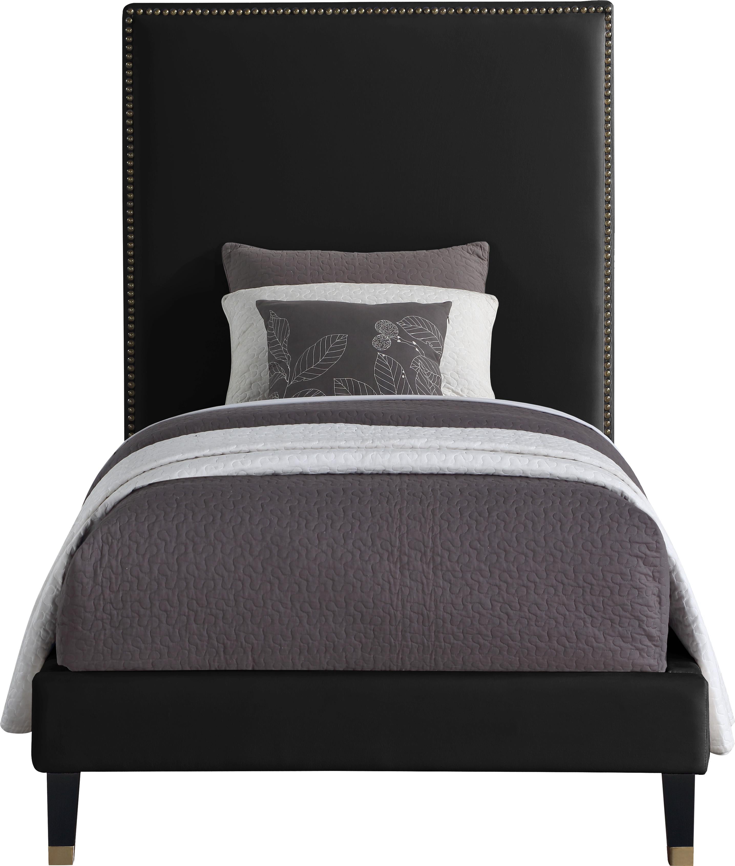 Harlie Black Velvet Twin Bed - Luxury Home Furniture (MI)