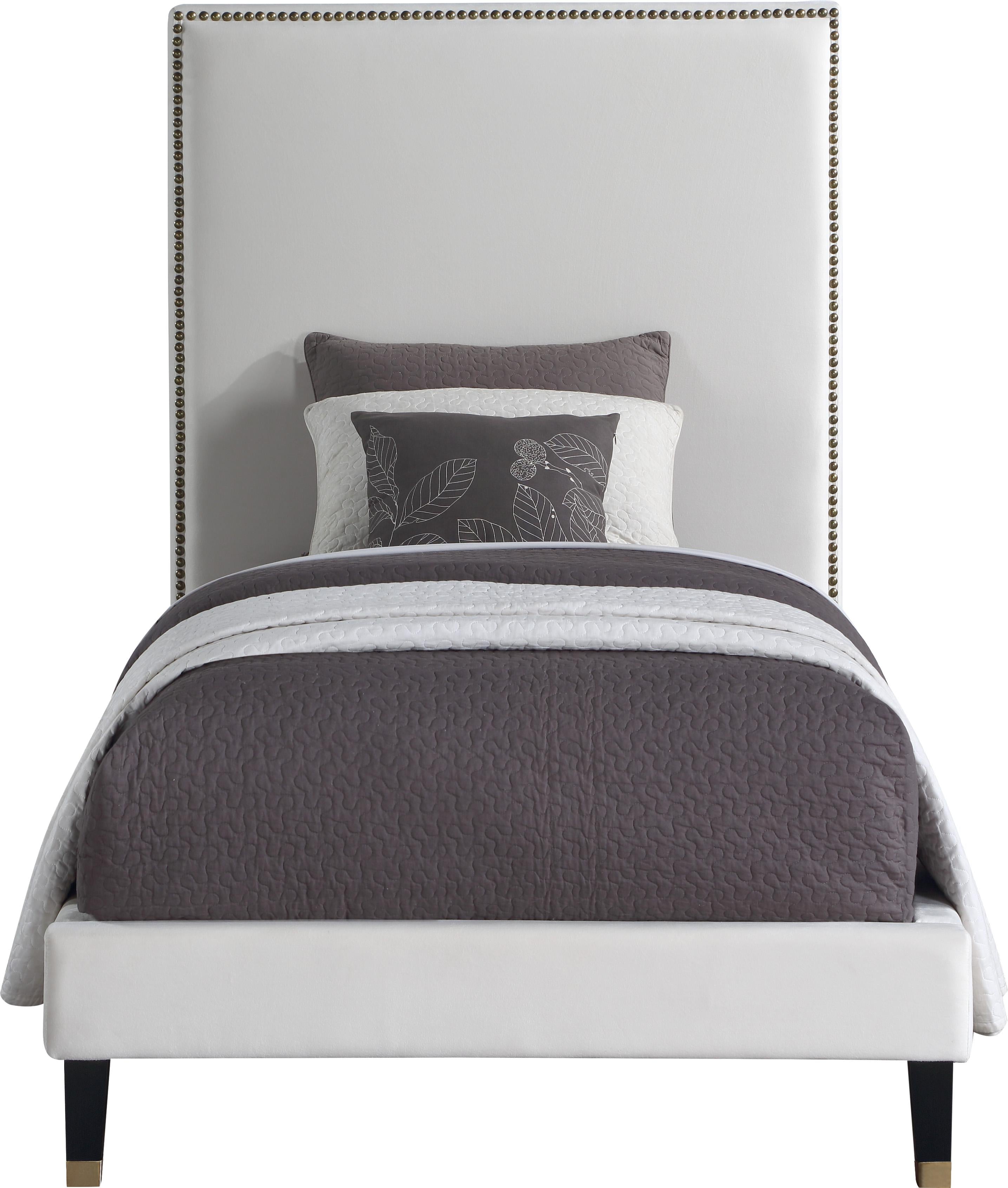 Harlie Cream Velvet Twin Bed - Luxury Home Furniture (MI)