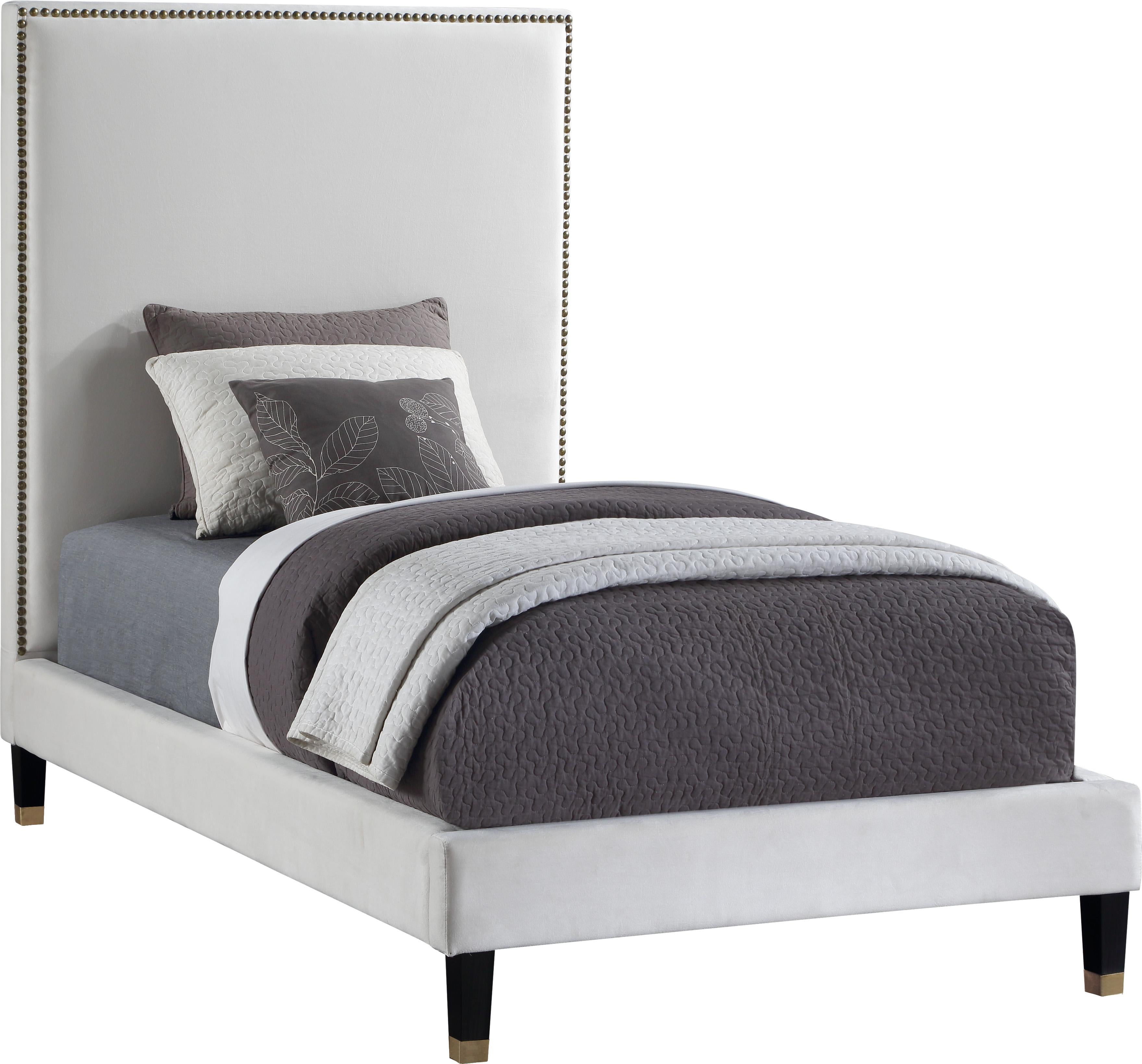 Harlie Cream Velvet Twin Bed - Luxury Home Furniture (MI)