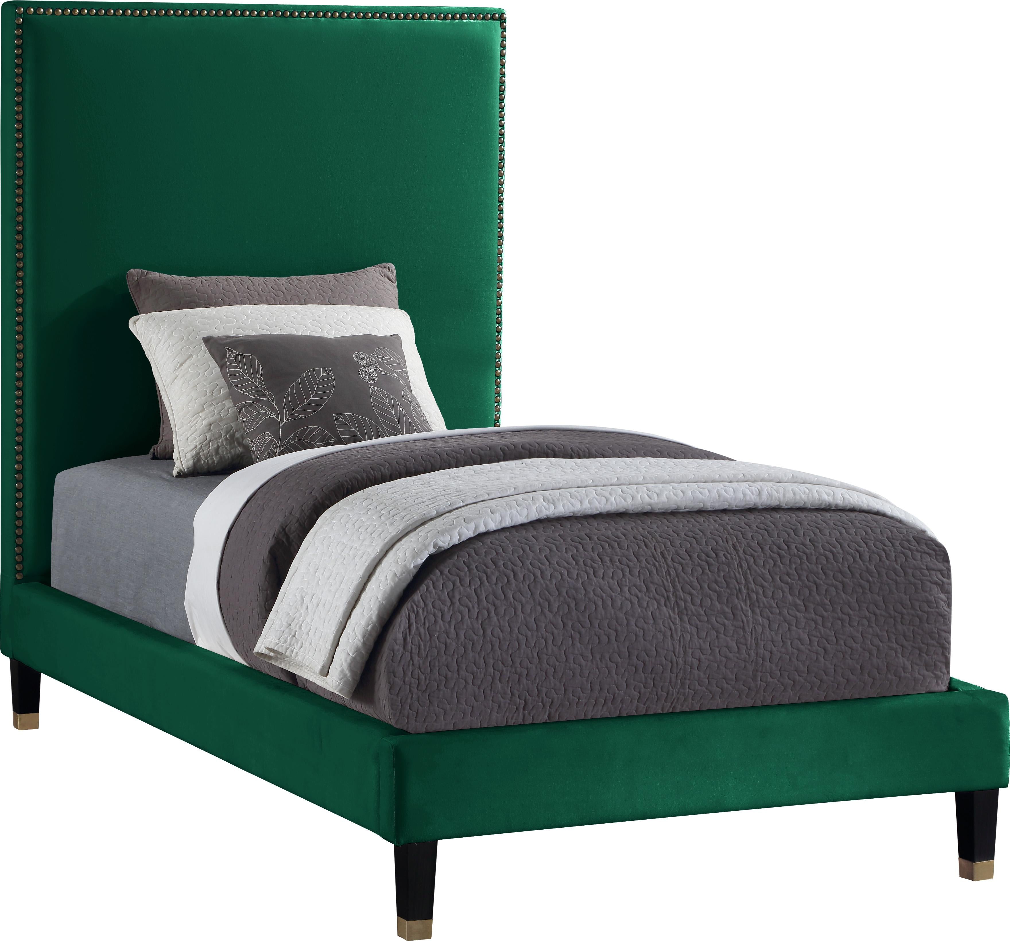 Harlie Green Velvet Twin Bed - Luxury Home Furniture (MI)