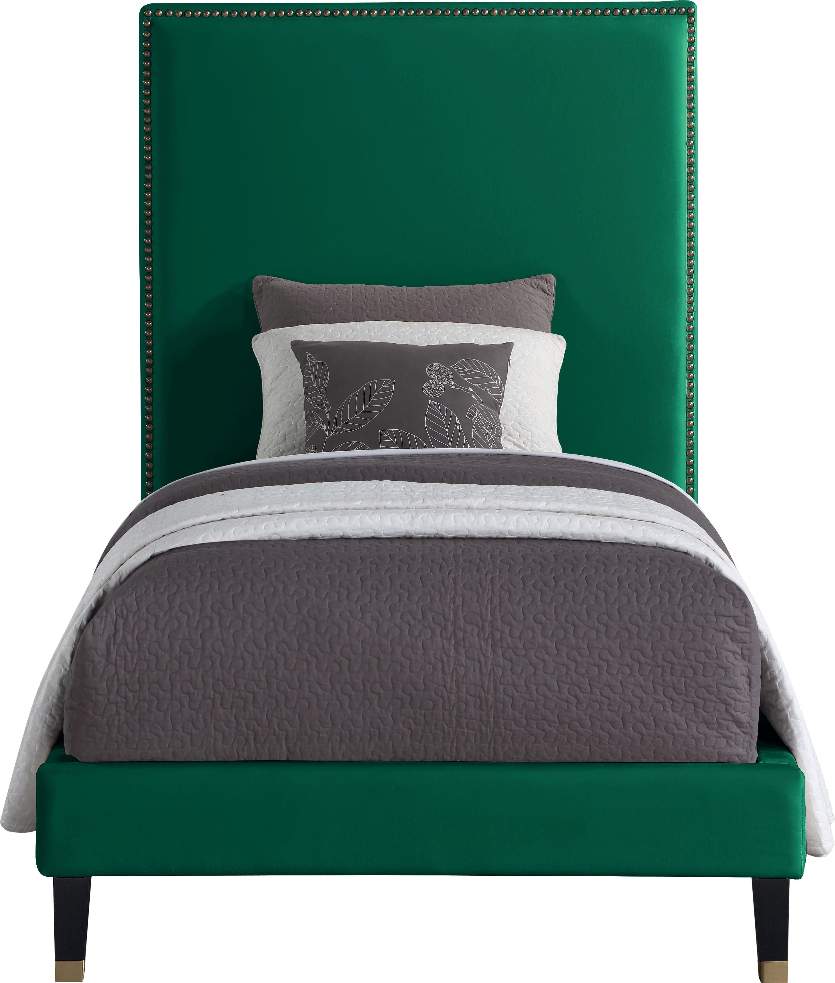 Harlie Green Velvet Twin Bed - Luxury Home Furniture (MI)