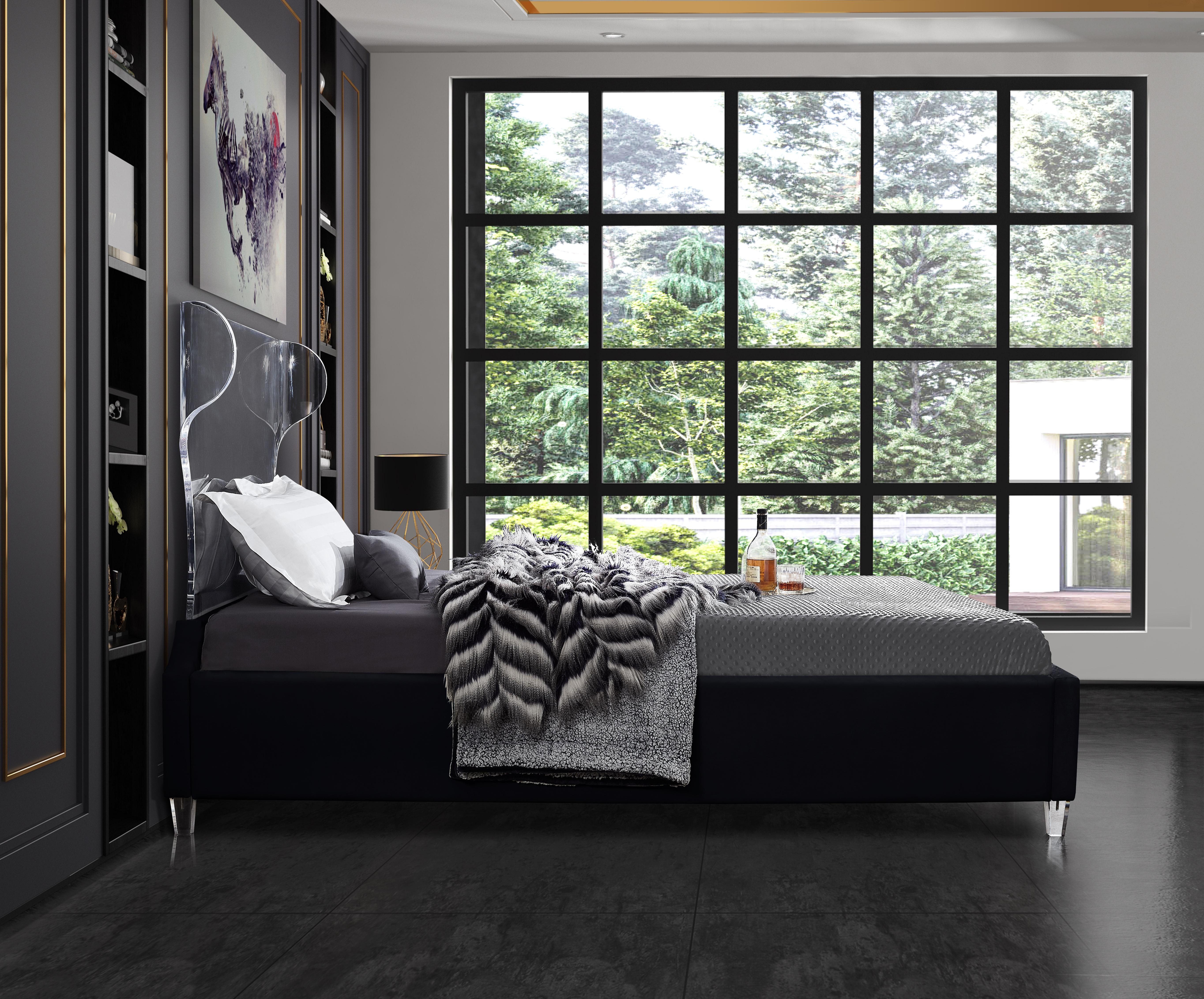 Ghost Black Velvet Queen Bed - Luxury Home Furniture (MI)