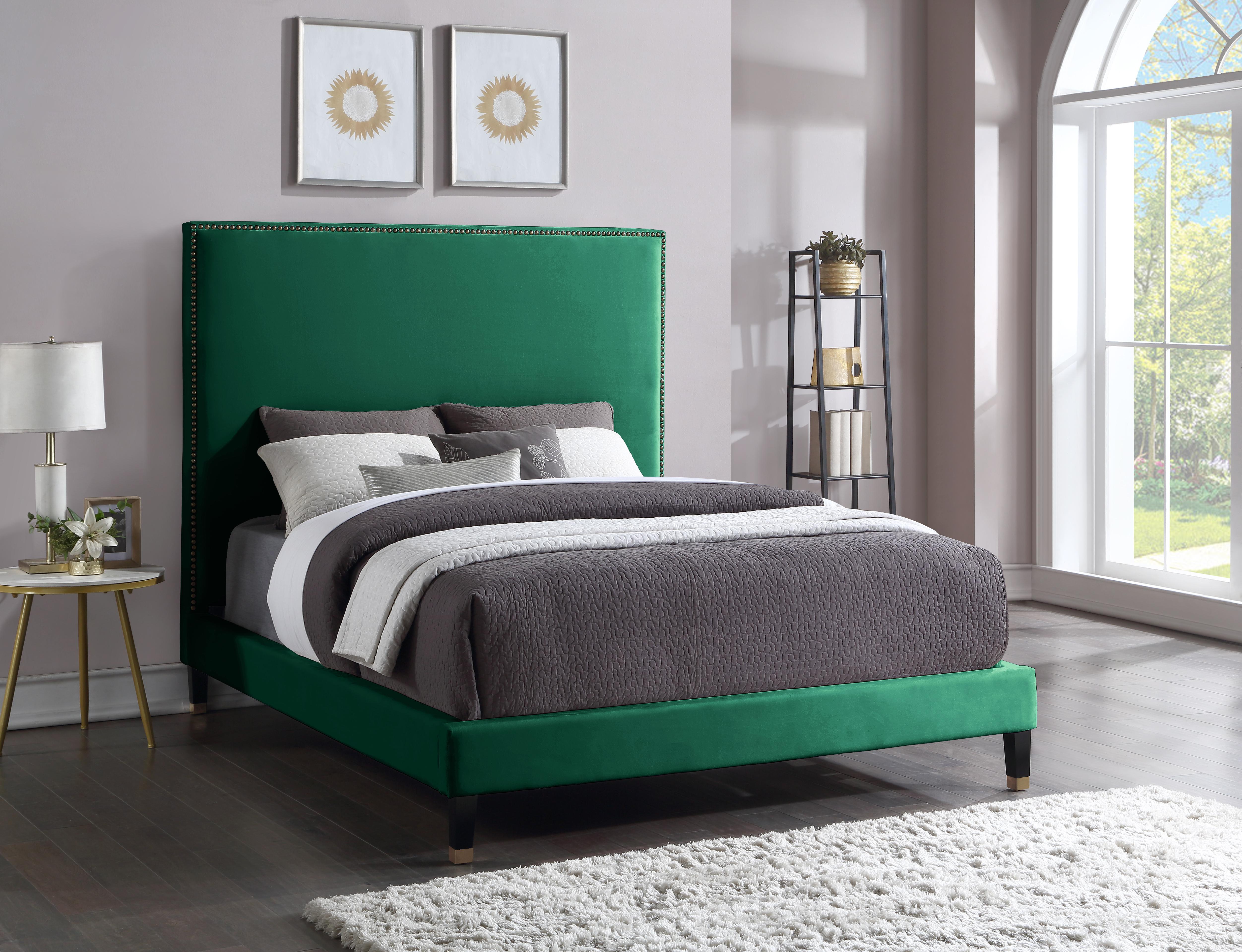 Harlie Green Velvet King Bed - Luxury Home Furniture (MI)