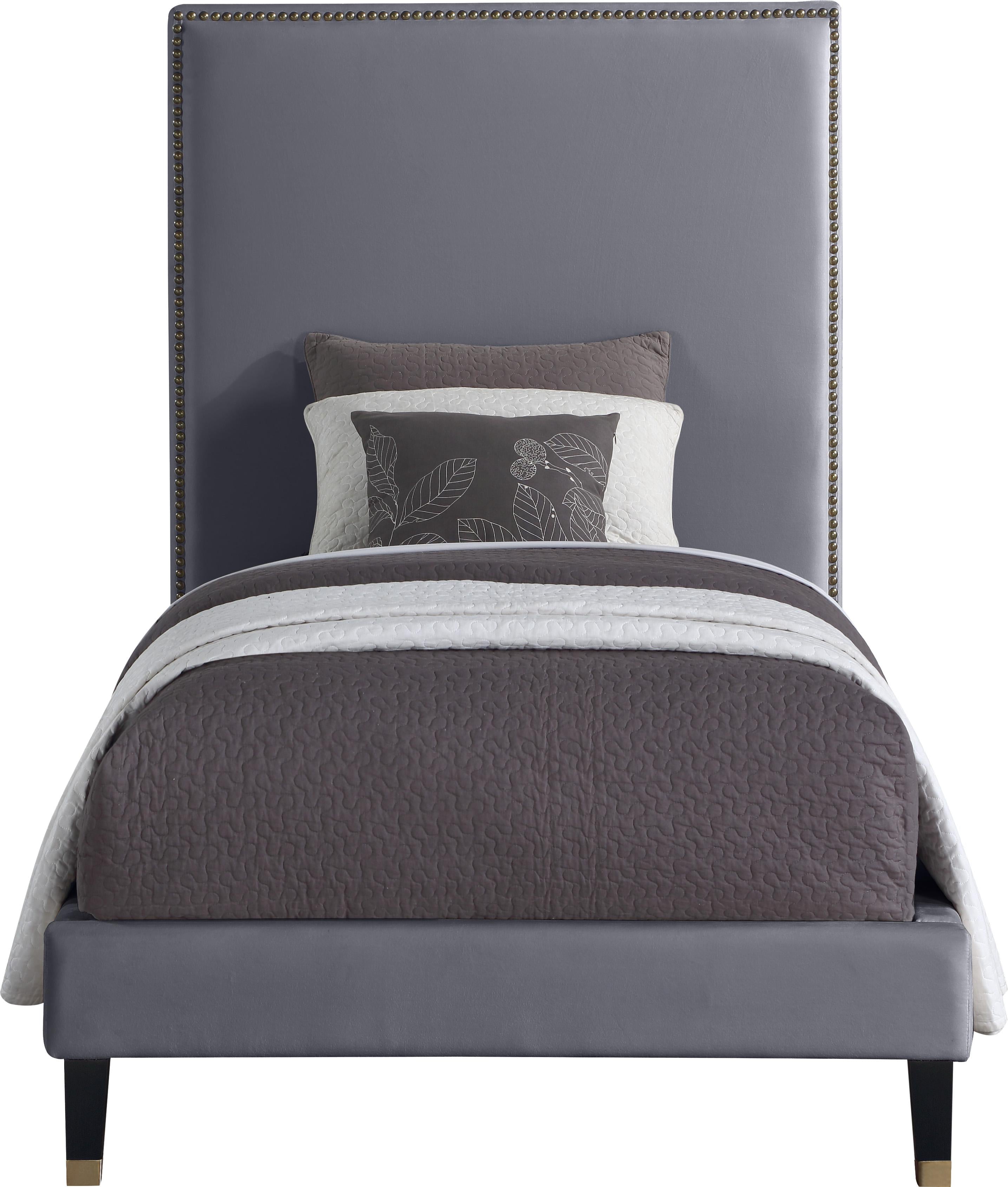 Harlie Grey Velvet Twin Bed - Luxury Home Furniture (MI)