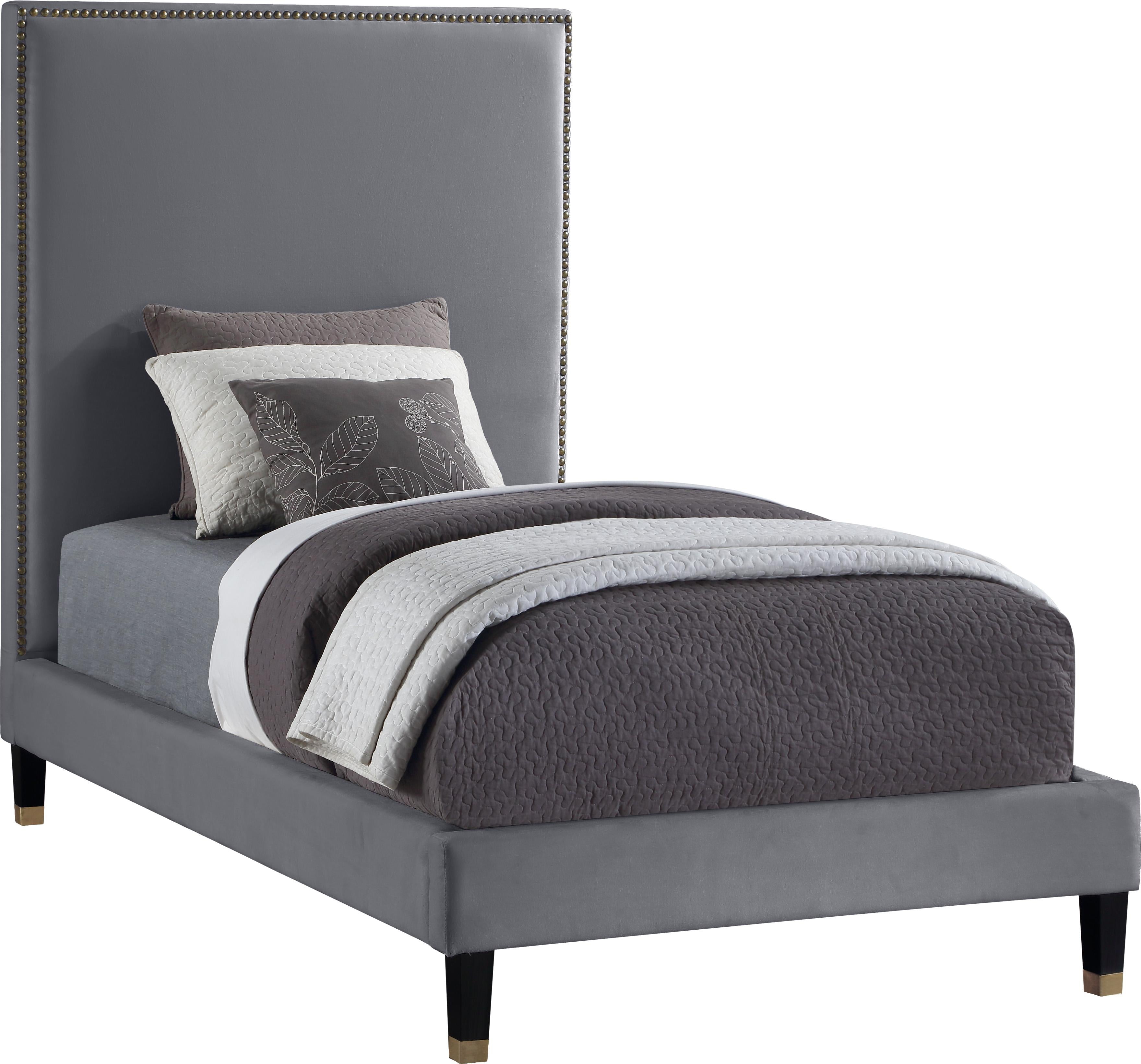 Harlie Grey Velvet Twin Bed - Luxury Home Furniture (MI)