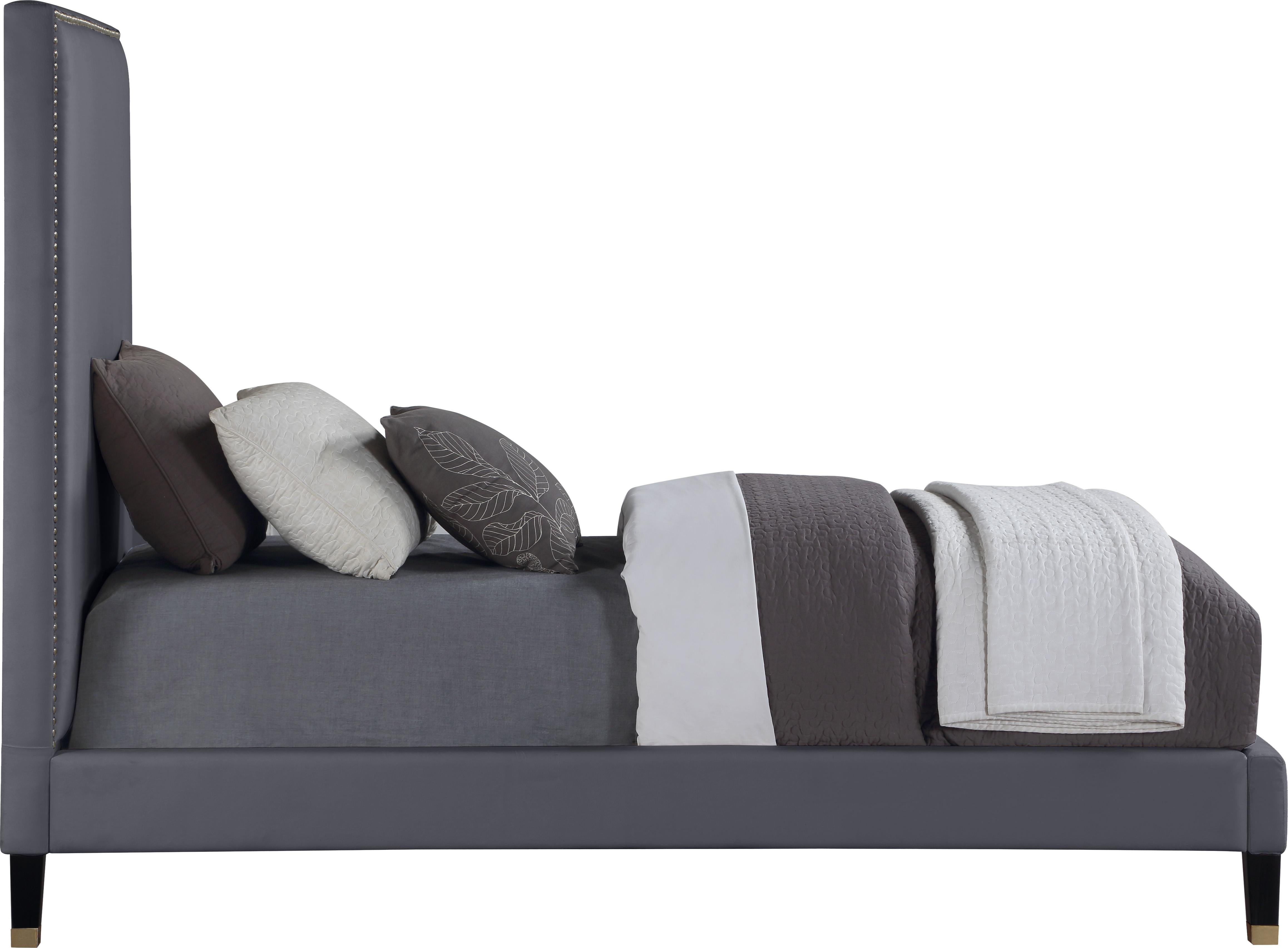 Harlie Grey Velvet Twin Bed - Luxury Home Furniture (MI)