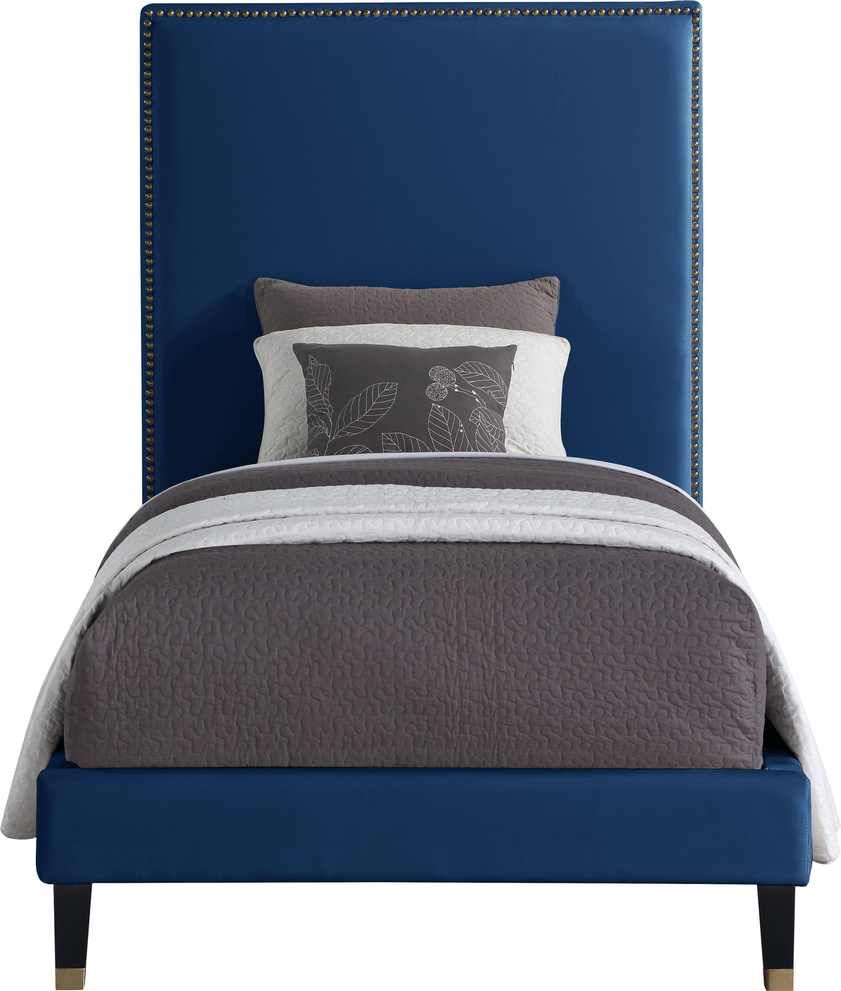 Harlie Navy Velvet Twin Bed - Luxury Home Furniture (MI)