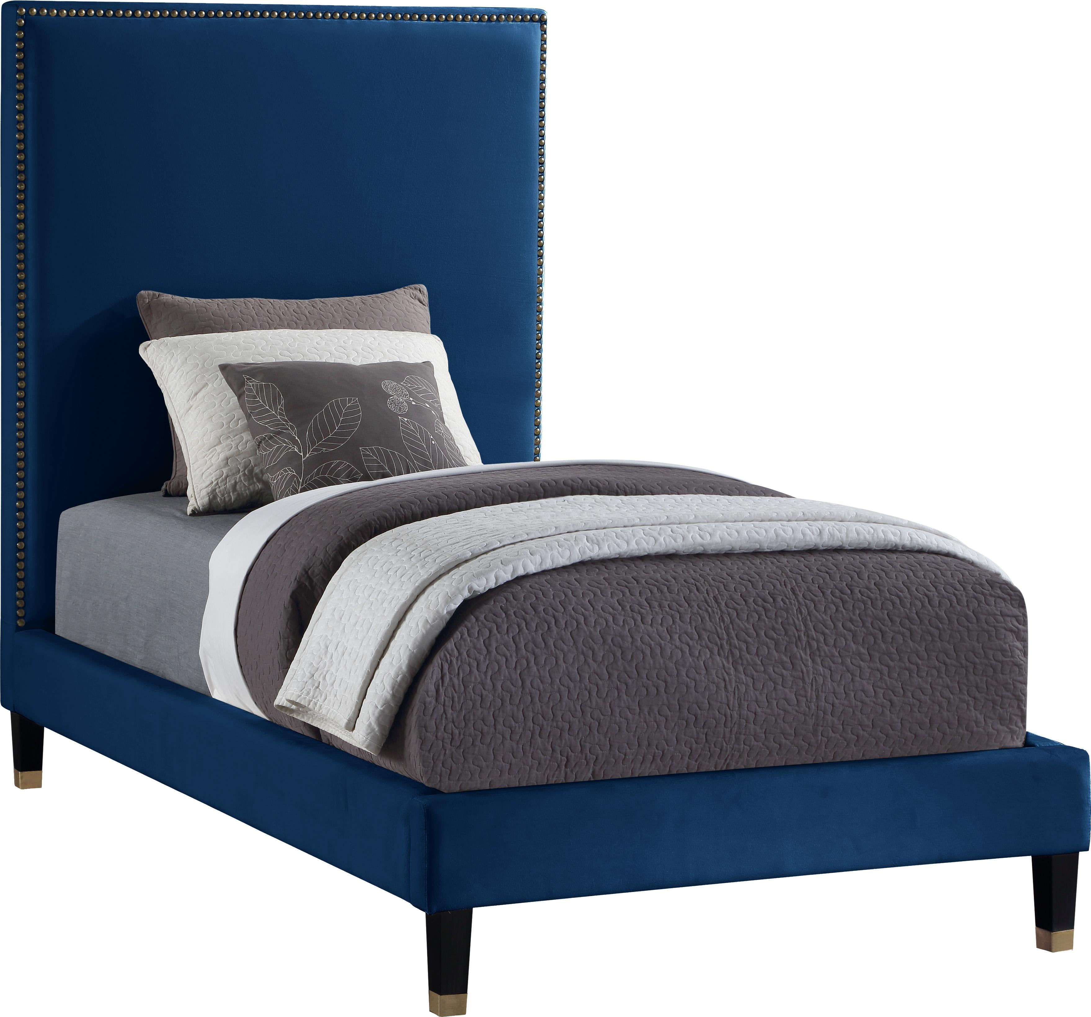 Harlie Navy Velvet Twin Bed - Luxury Home Furniture (MI)
