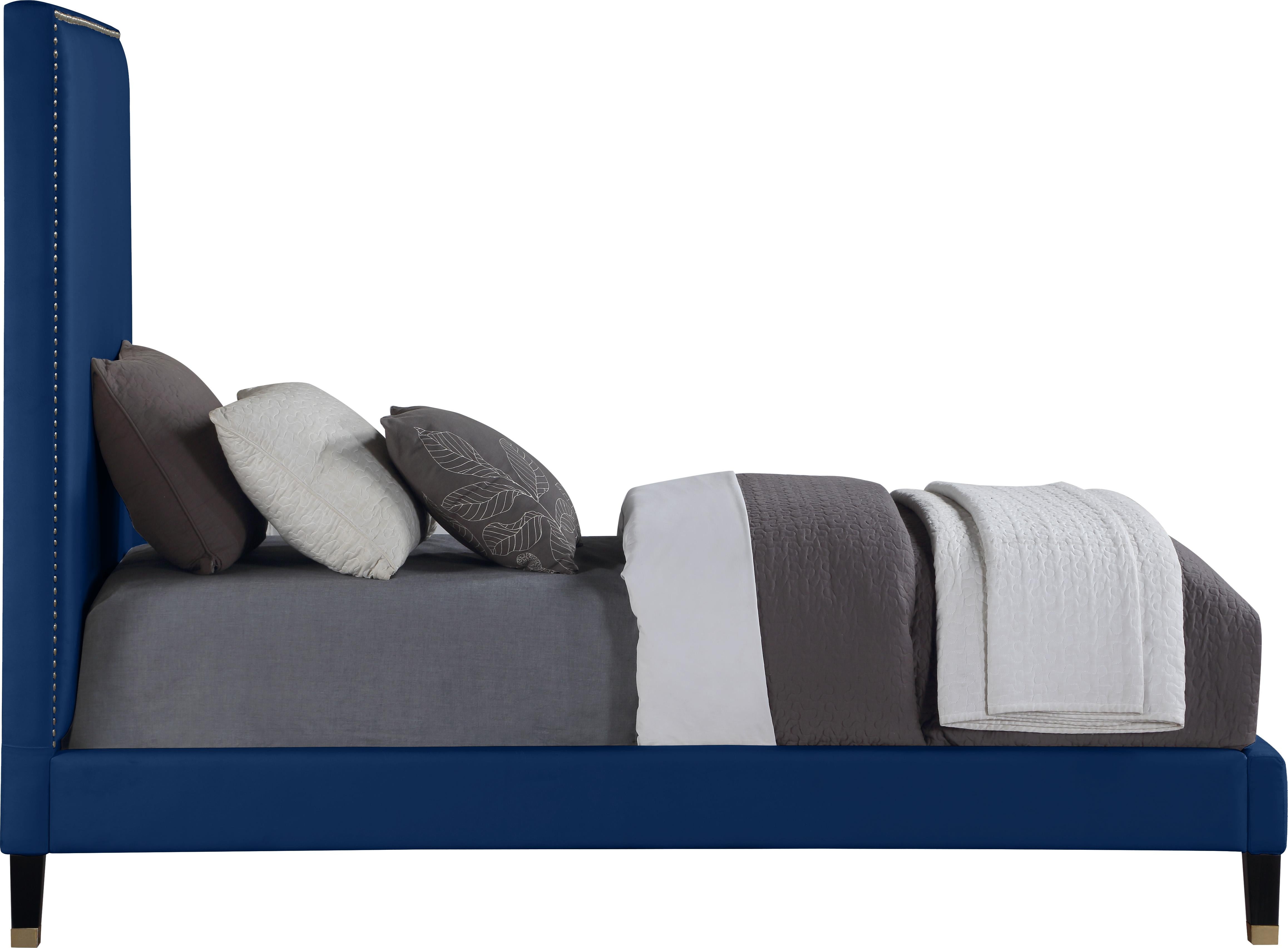 Harlie Navy Velvet Twin Bed - Luxury Home Furniture (MI)