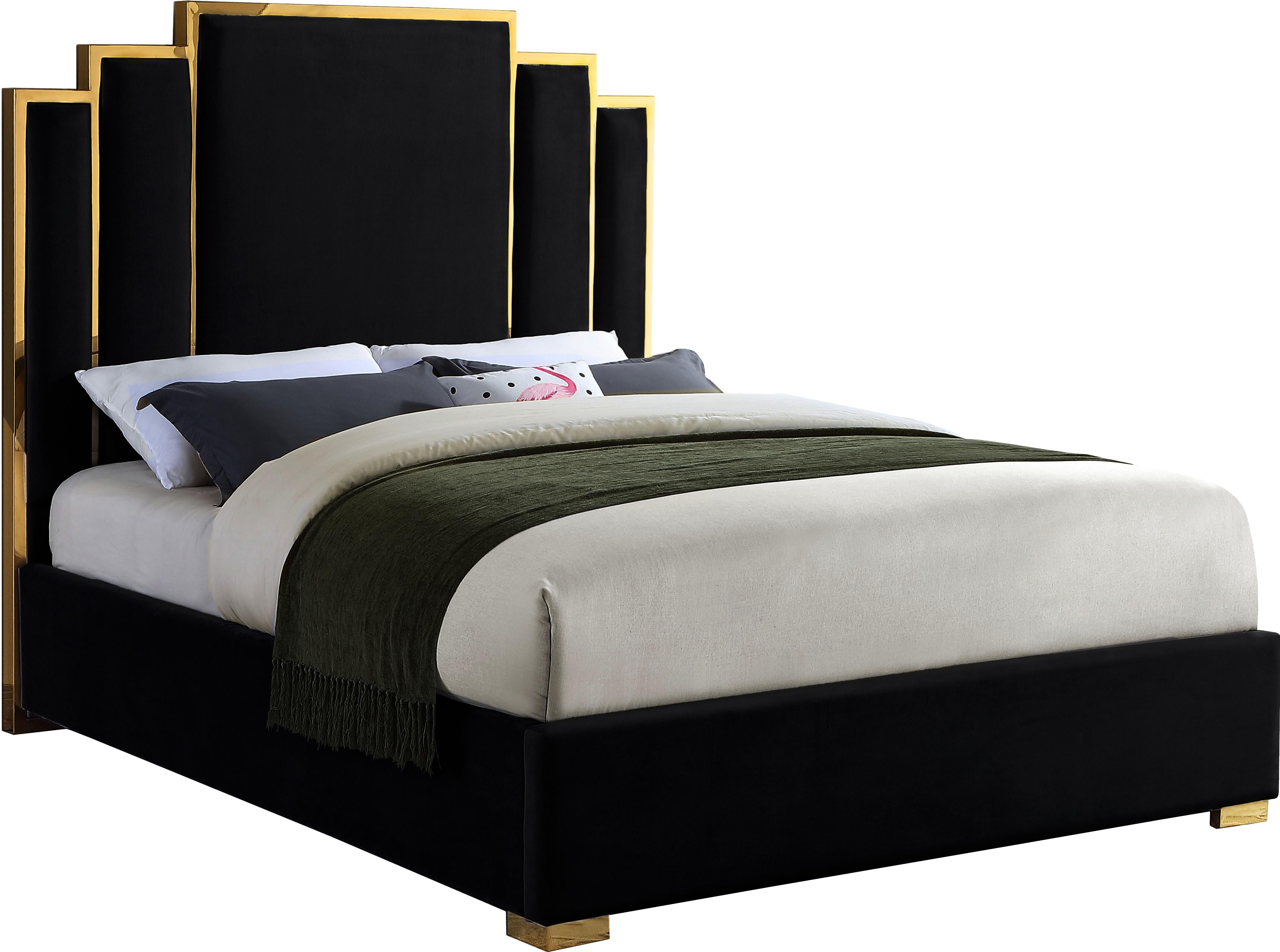 Hugo Black Velvet Queen Bed - Luxury Home Furniture (MI)
