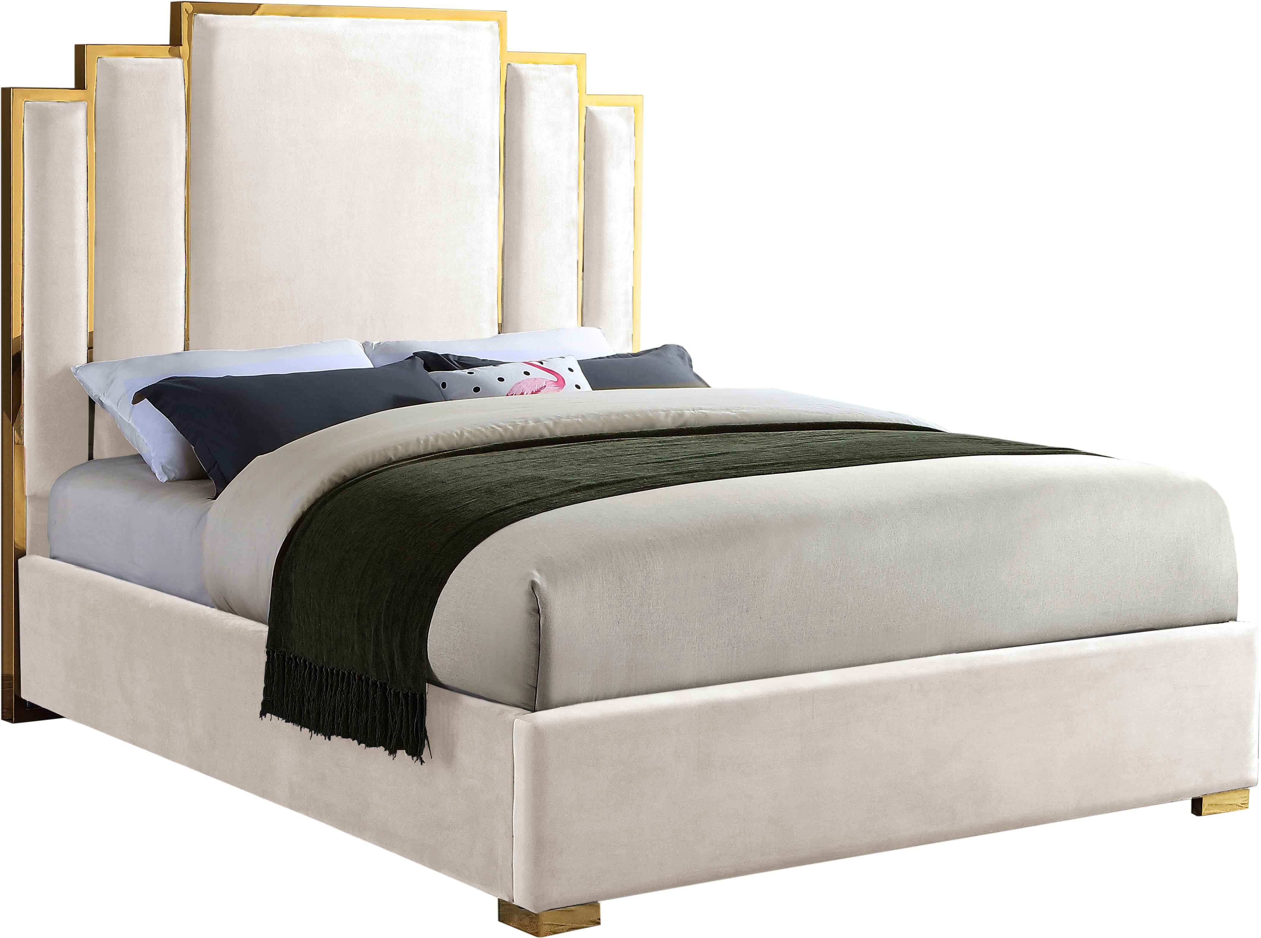 Hugo Cream Velvet Queen Bed - Luxury Home Furniture (MI)