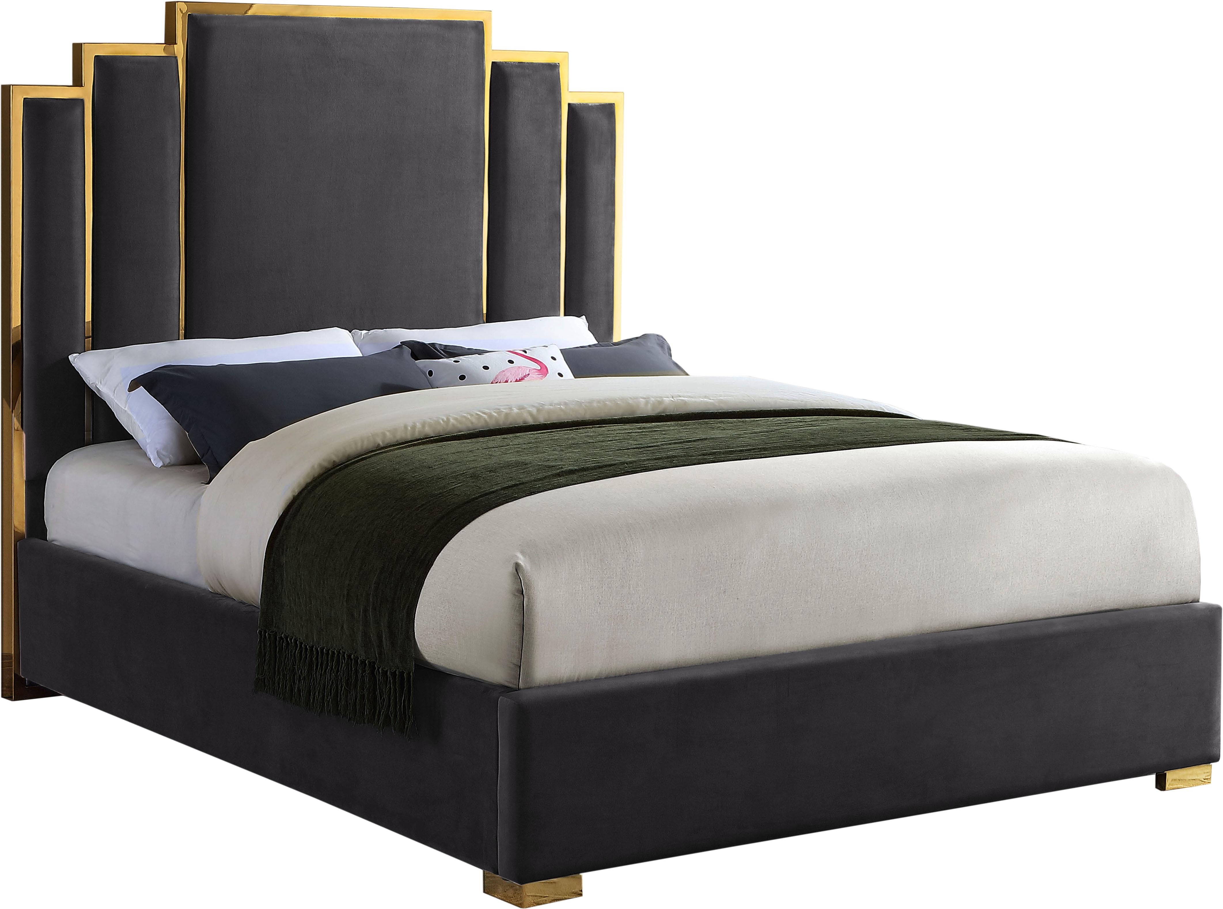 Hugo Grey Velvet Queen Bed - Luxury Home Furniture (MI)