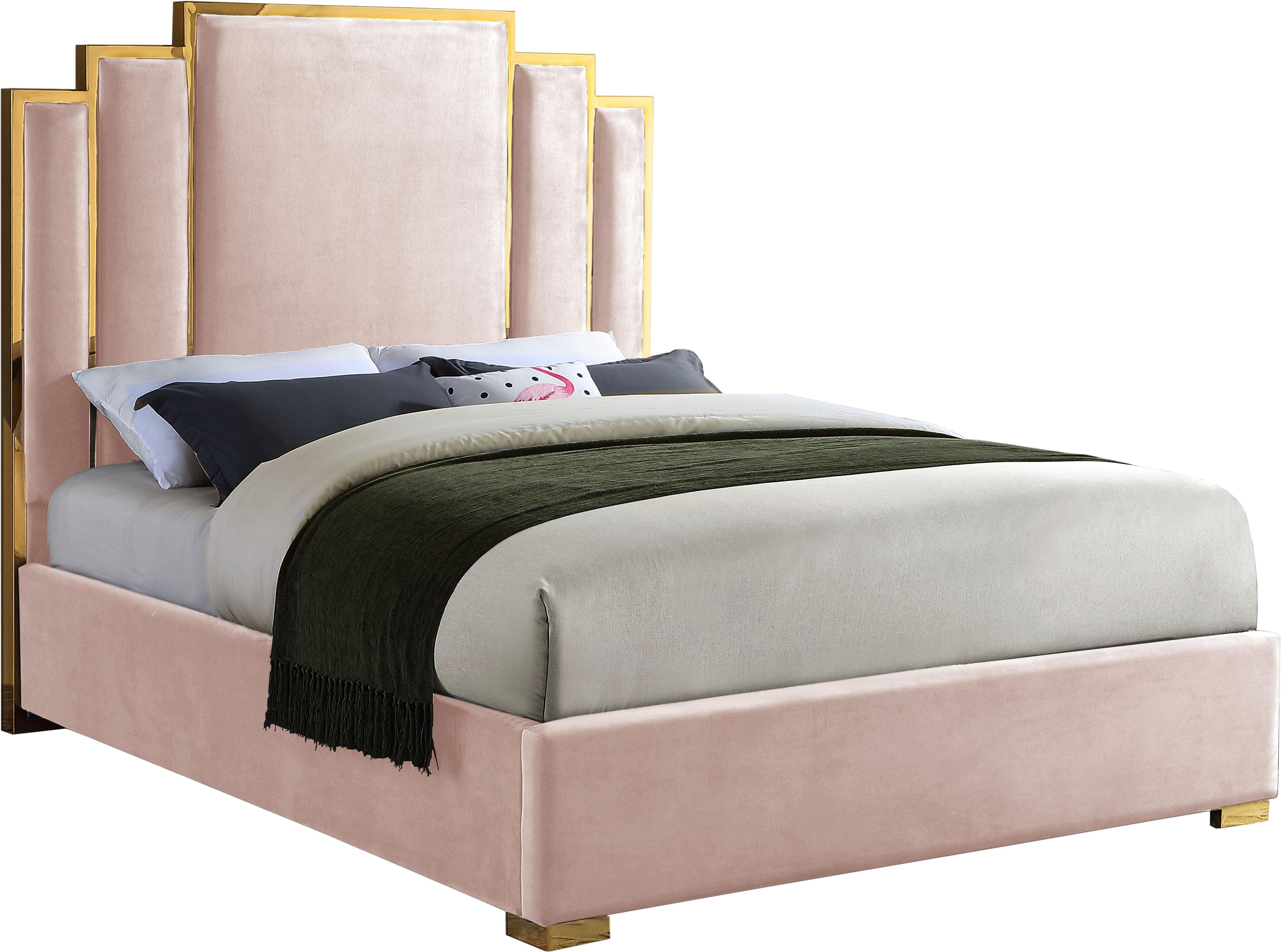 Hugo Pink Velvet Queen Bed - Luxury Home Furniture (MI)