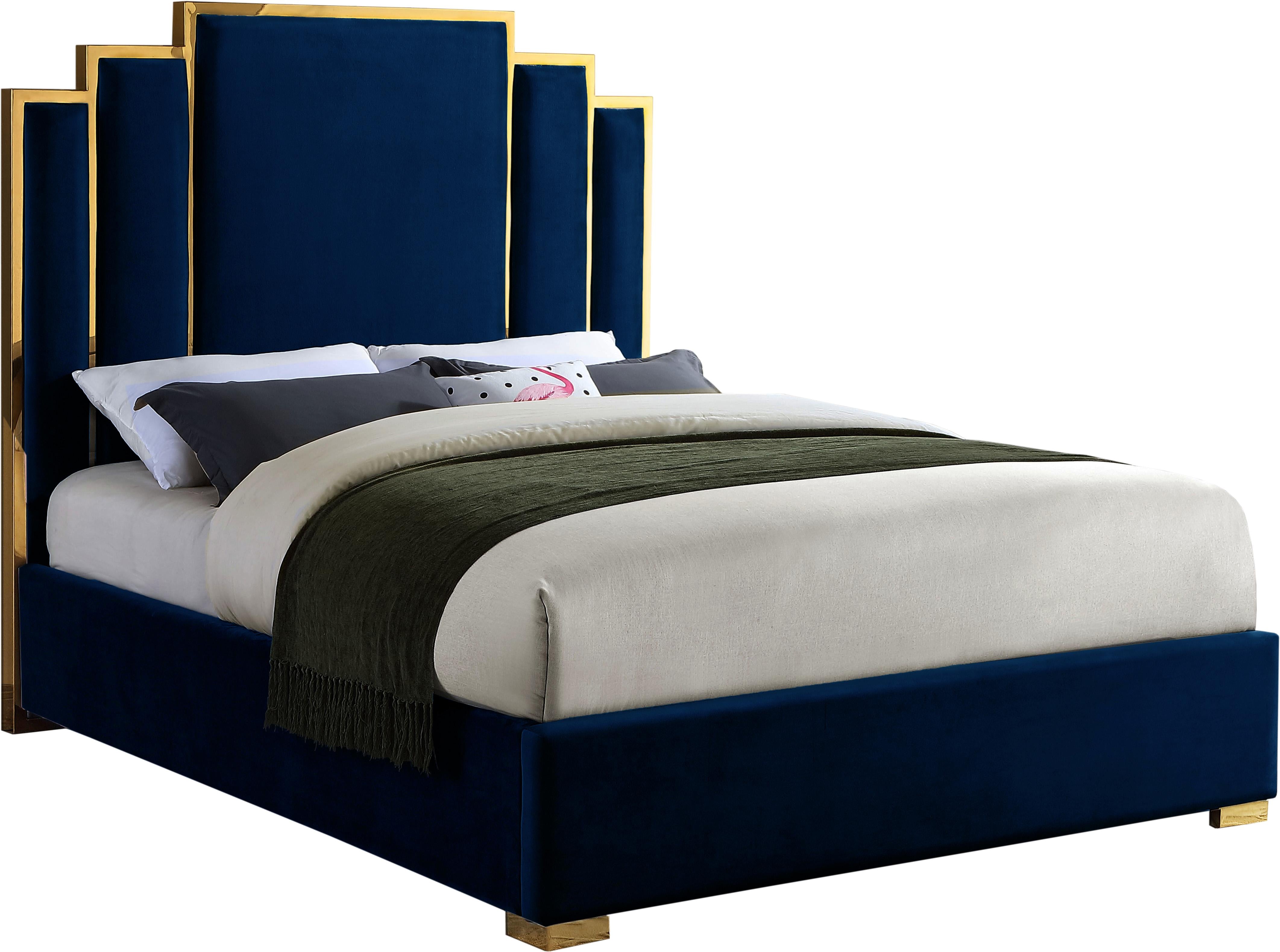 Hugo Navy Velvet Queen Bed - Luxury Home Furniture (MI)