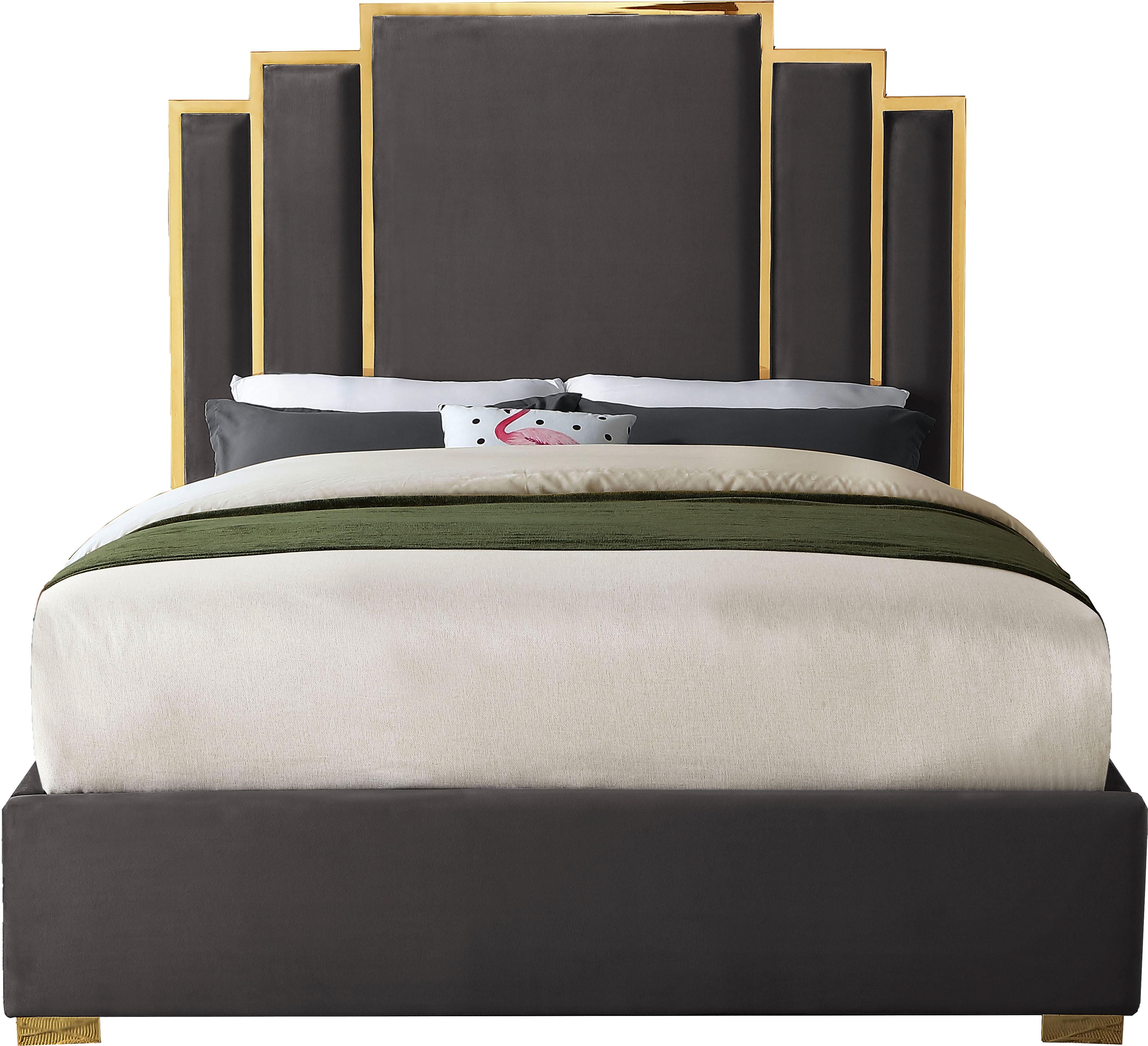 Hugo Grey Velvet Queen Bed - Luxury Home Furniture (MI)