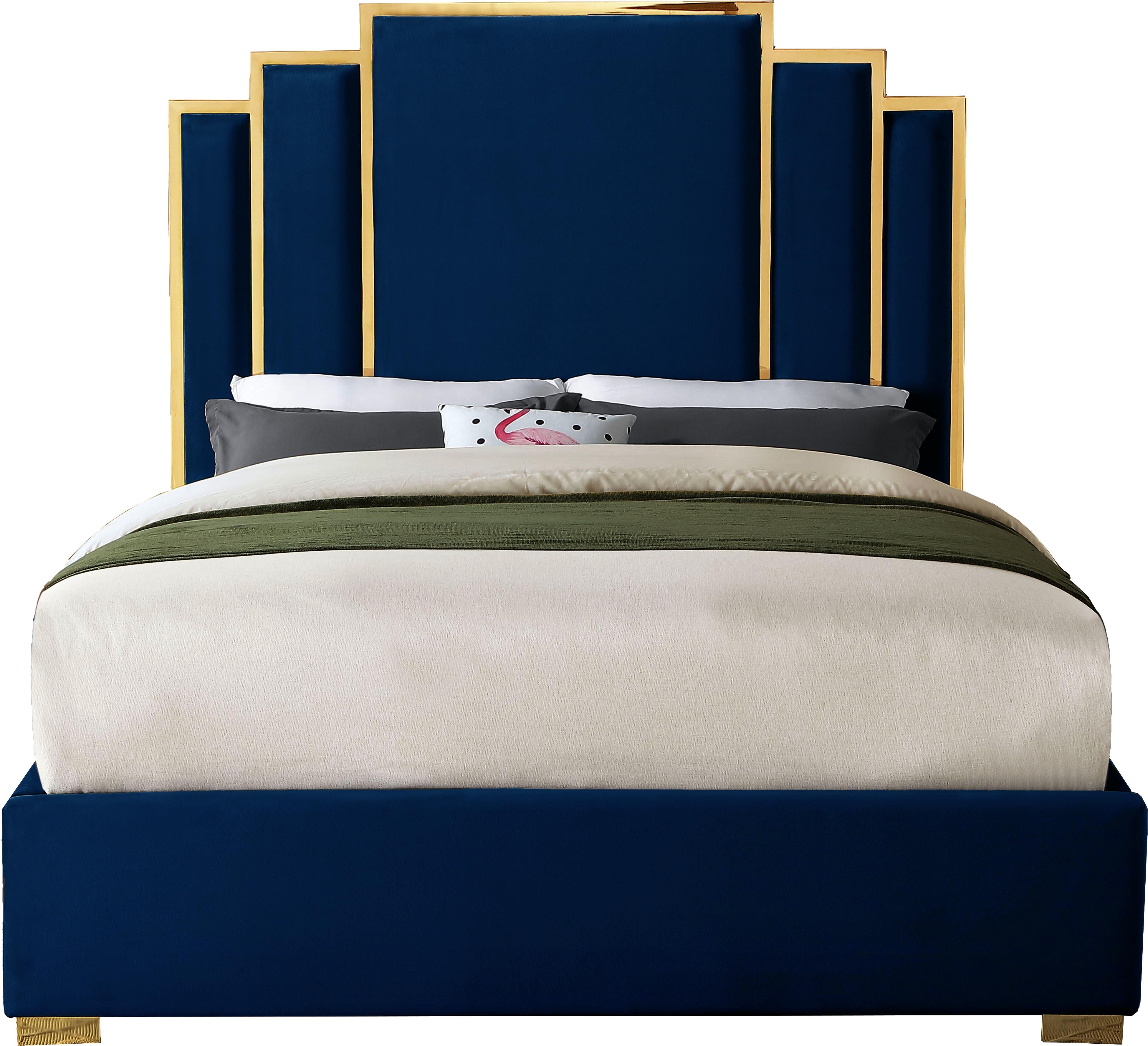 Hugo Navy Velvet Queen Bed - Luxury Home Furniture (MI)