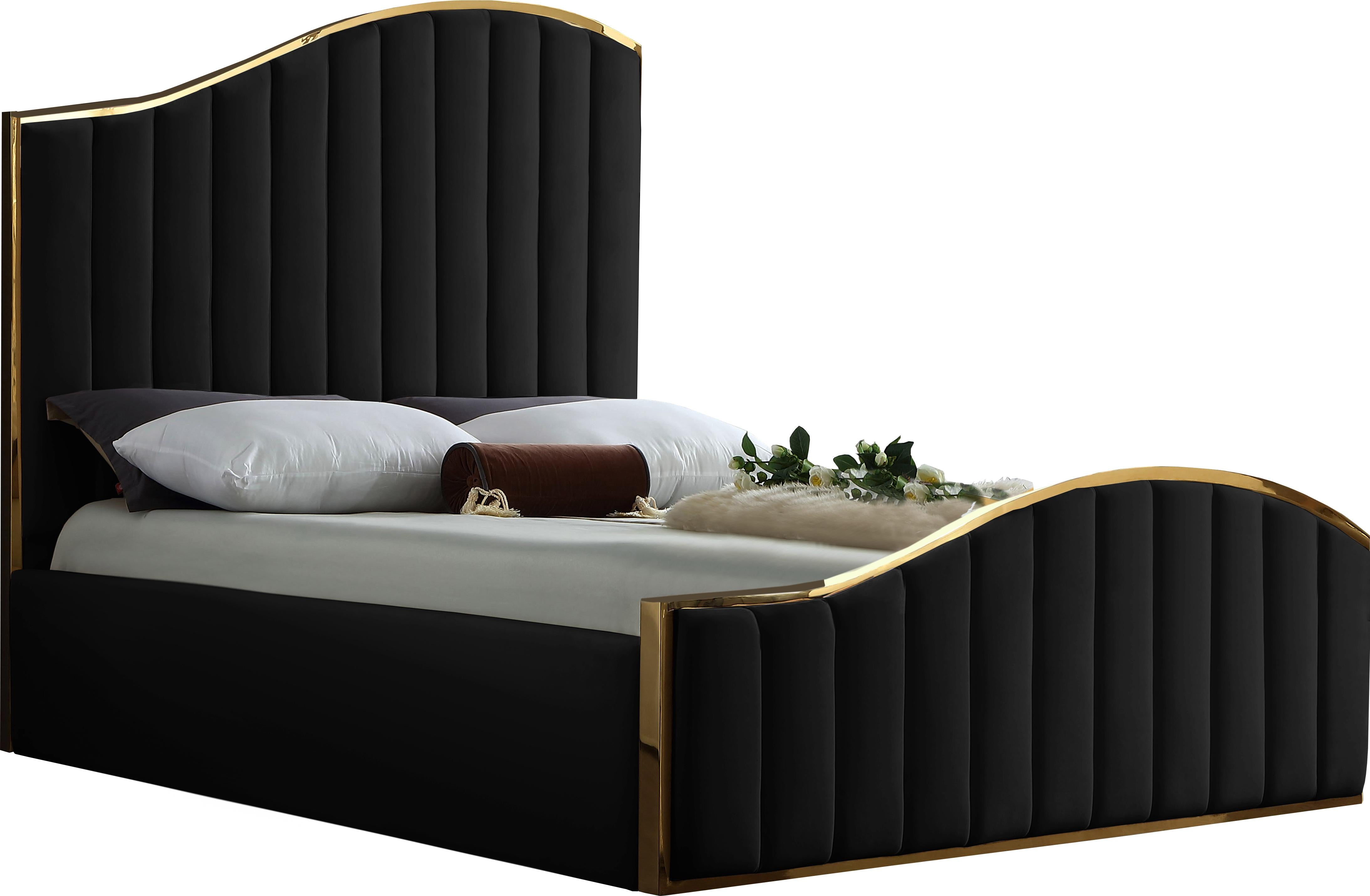 Jolie Black Velvet King Bed (3 Boxes)