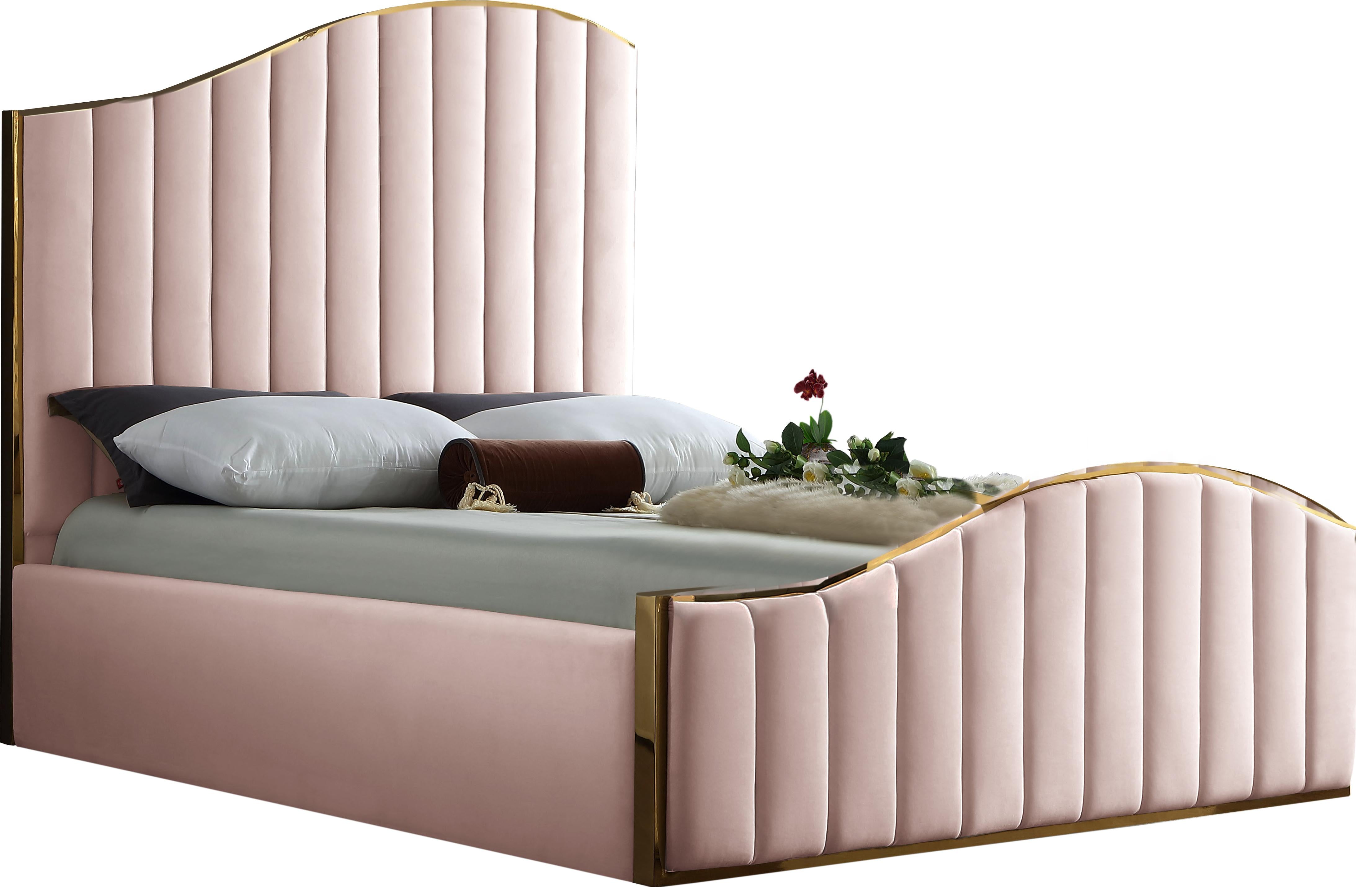 Jolie Pink Velvet Queen Bed (3 Boxes) - Luxury Home Furniture (MI)
