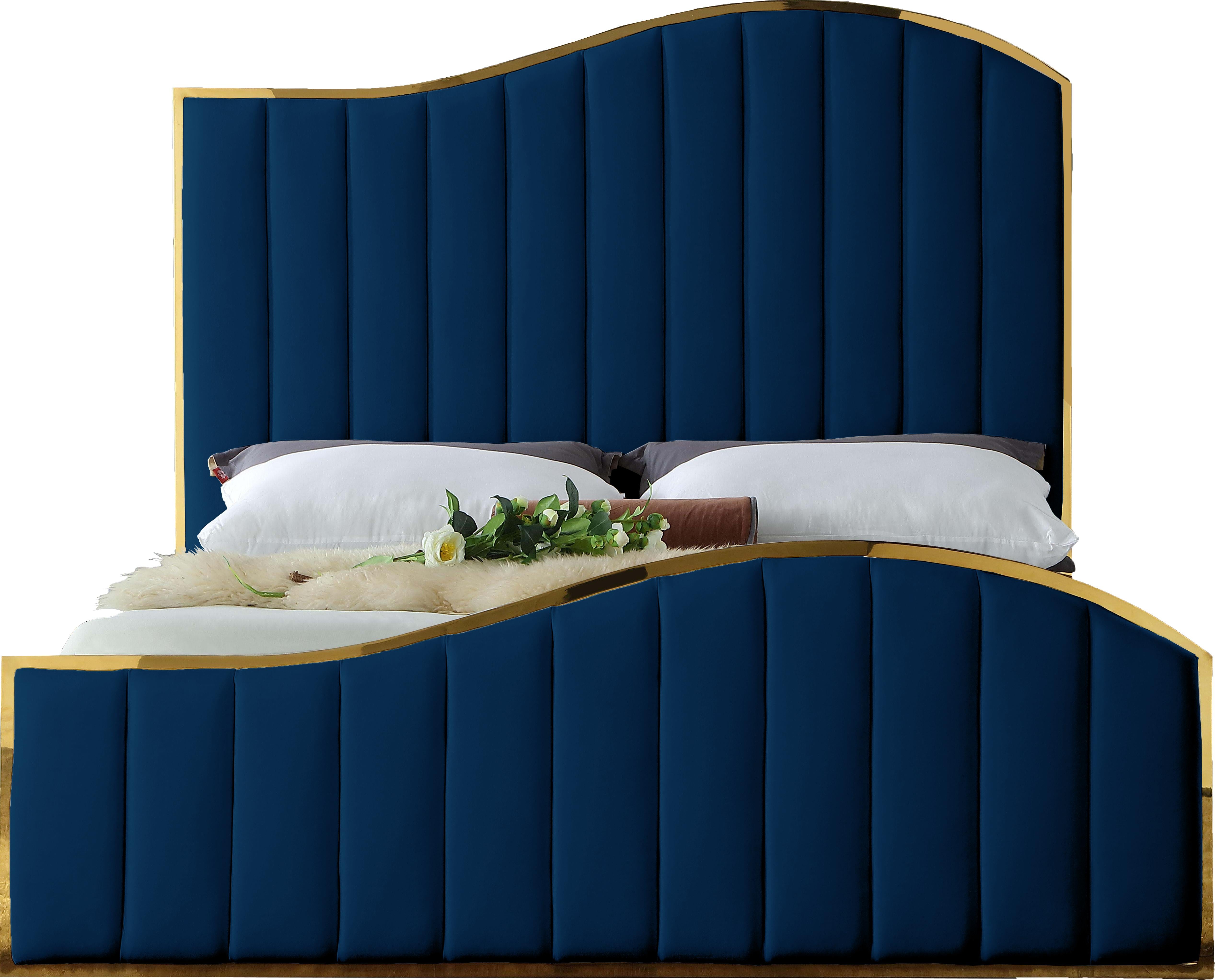 Jolie Navy Velvet Queen Bed (3 Boxes) - Luxury Home Furniture (MI)